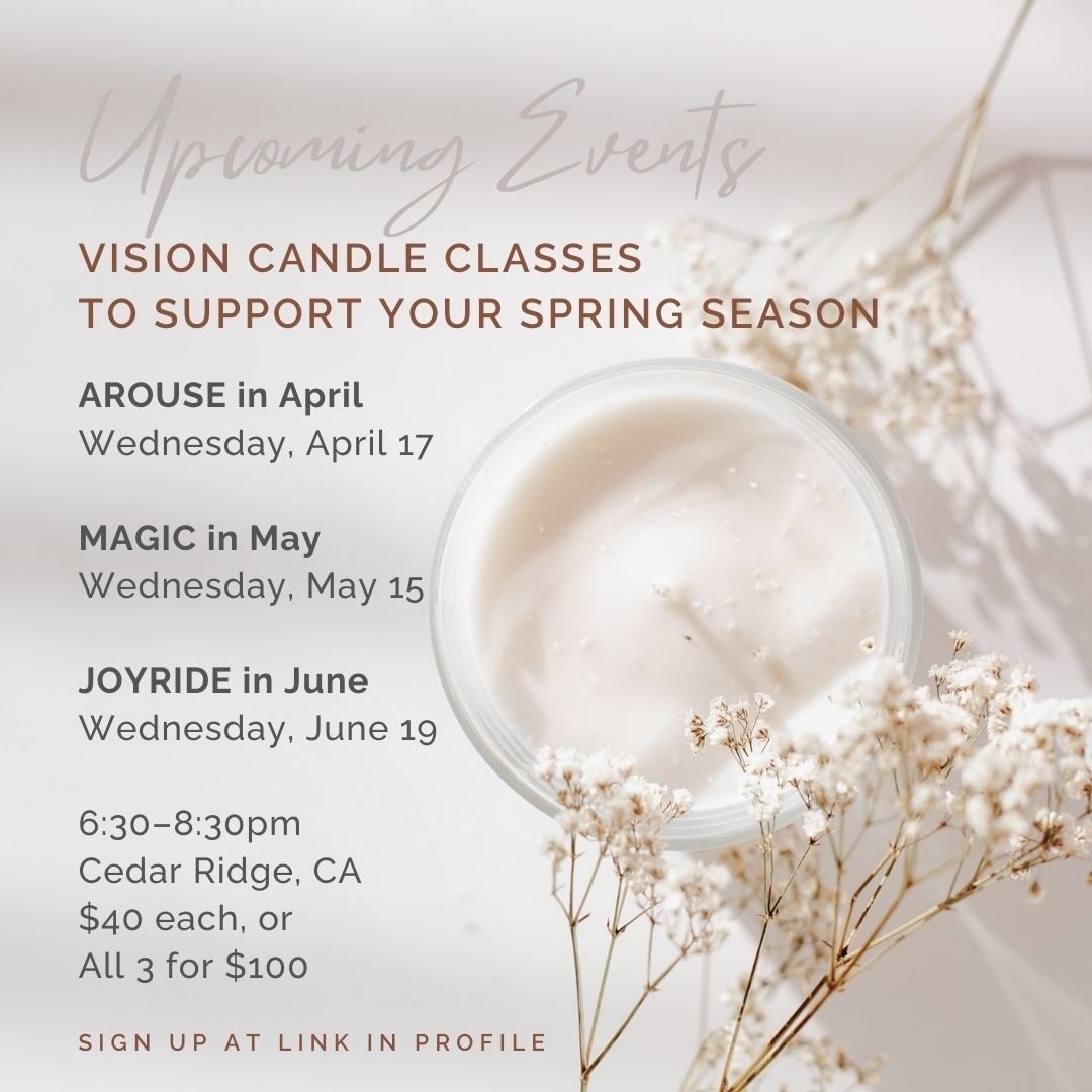 Spring is in full swing... and I do mean swinging wildly 😂 

So excited to host this series of Ritual + Vision Candle Crafting evenings to channel Spring's volatile wildness more intentionally.

I'll share more about the individual themes as they ge