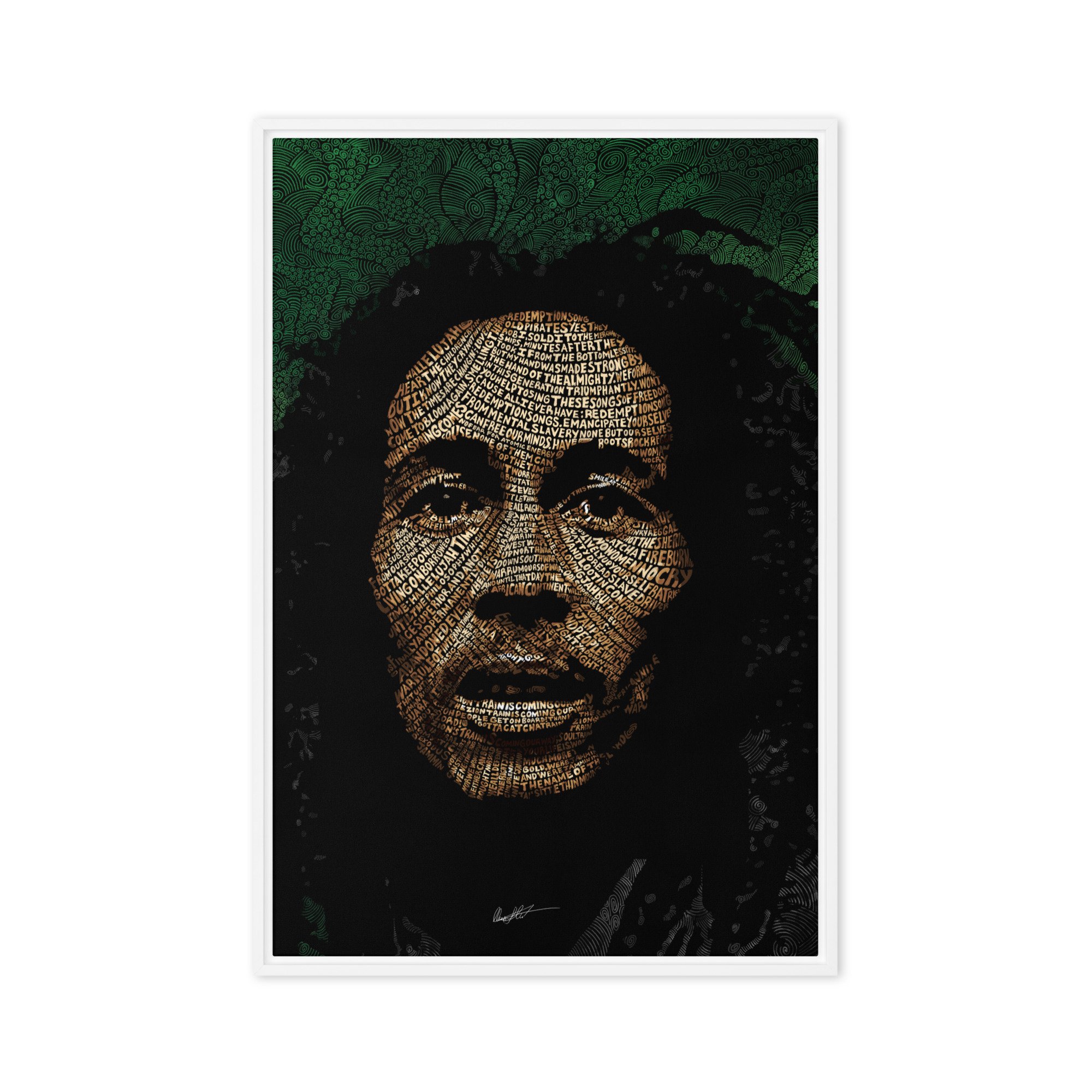 Bob Marley Word Art Signed Framed Canvas LE