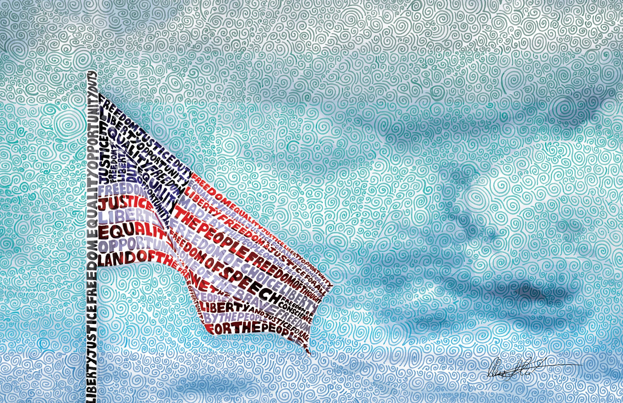 American Flag Word Mosaic Illustration
