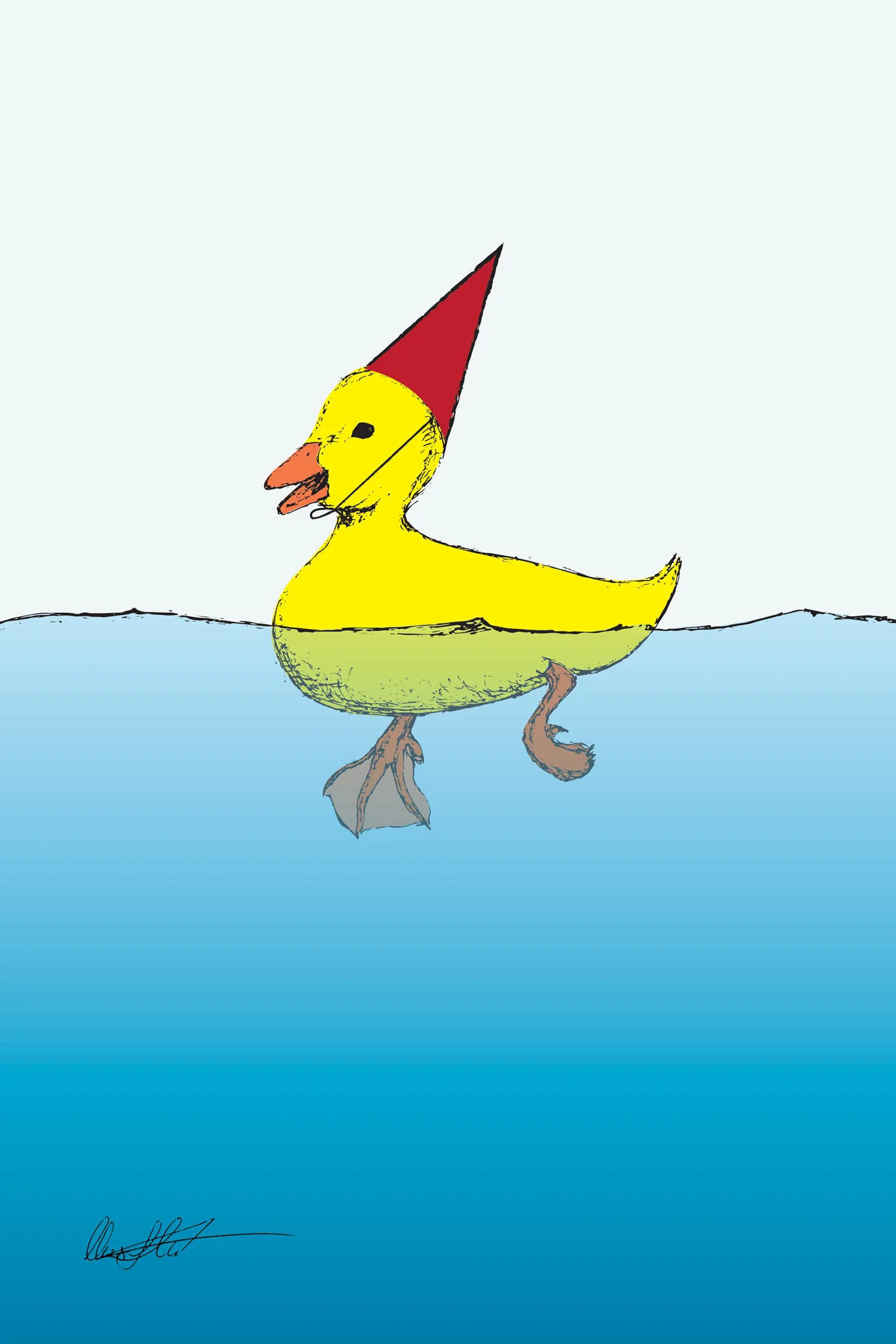 Duckie In the Water Party Illustration