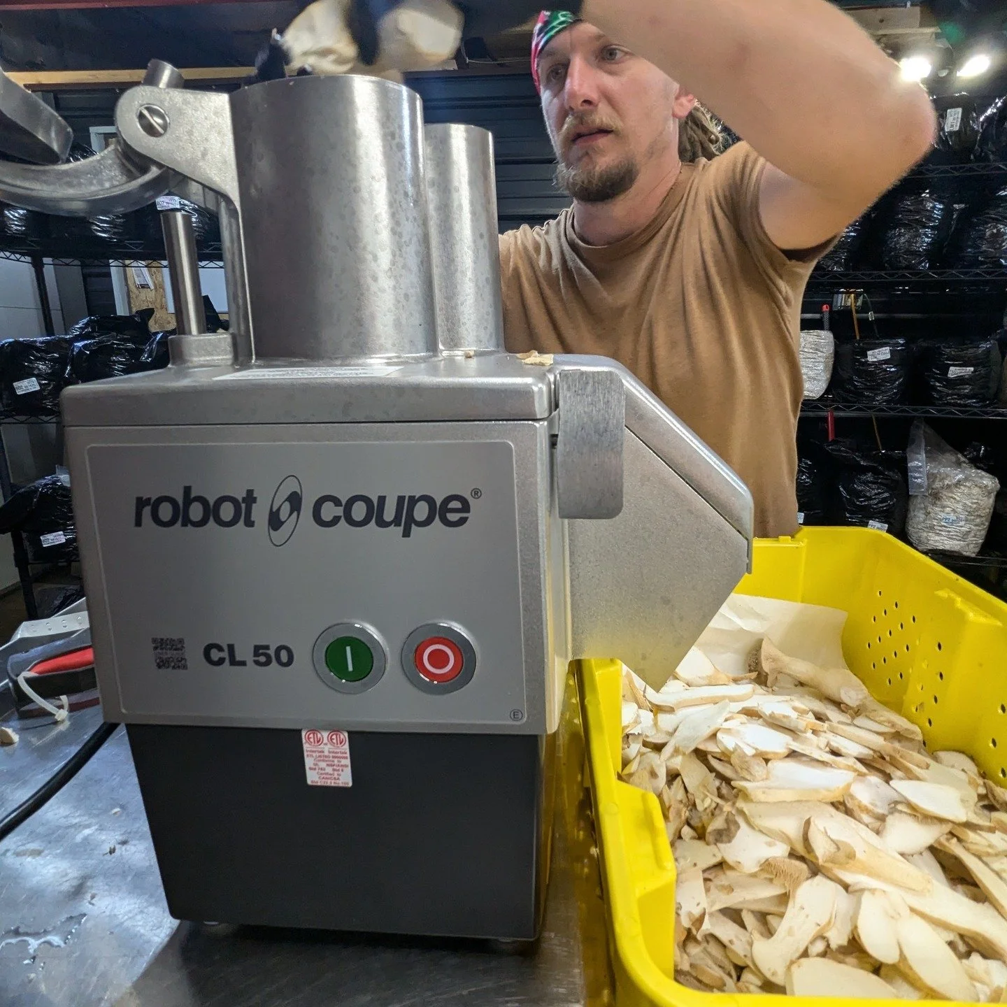 Remember when we mentioned sliced mushrooms last week? Here's a formal introduction to the newest tool on the farm: our Robot Coupe! 
Thanks to a grant from @millcityfarmersmarket , we were able to purchase this new commercial grade food processor t