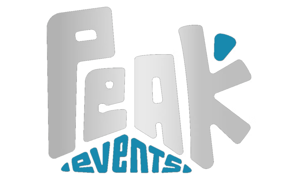 Logo for Peak Events featuring stylized text in gray with a blue accent.