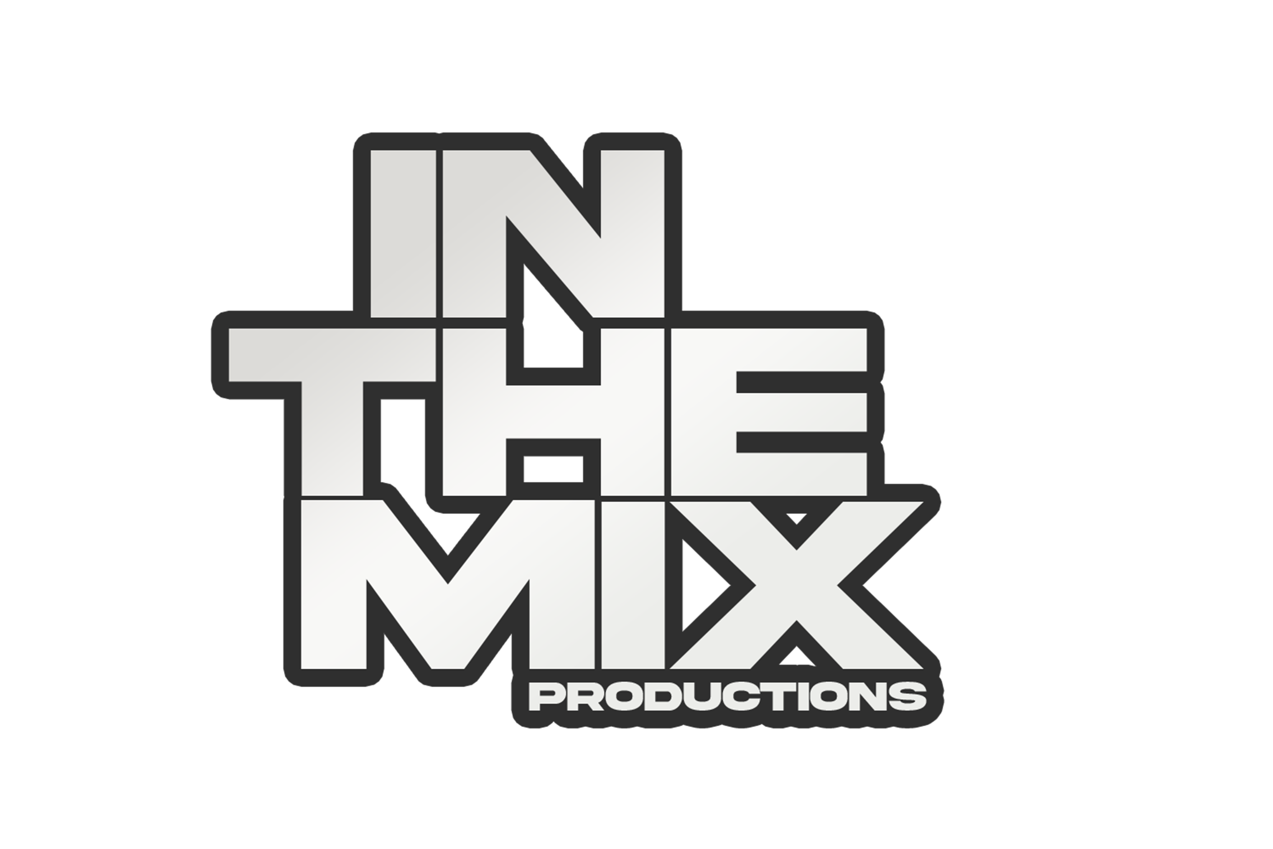 Black and white logo for 'In The Mix Productions' with geometric, block-style text.