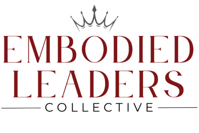 The image features the phrase 'Embodied Leaders' in red letters, with a crown symbol above the text on a black background.