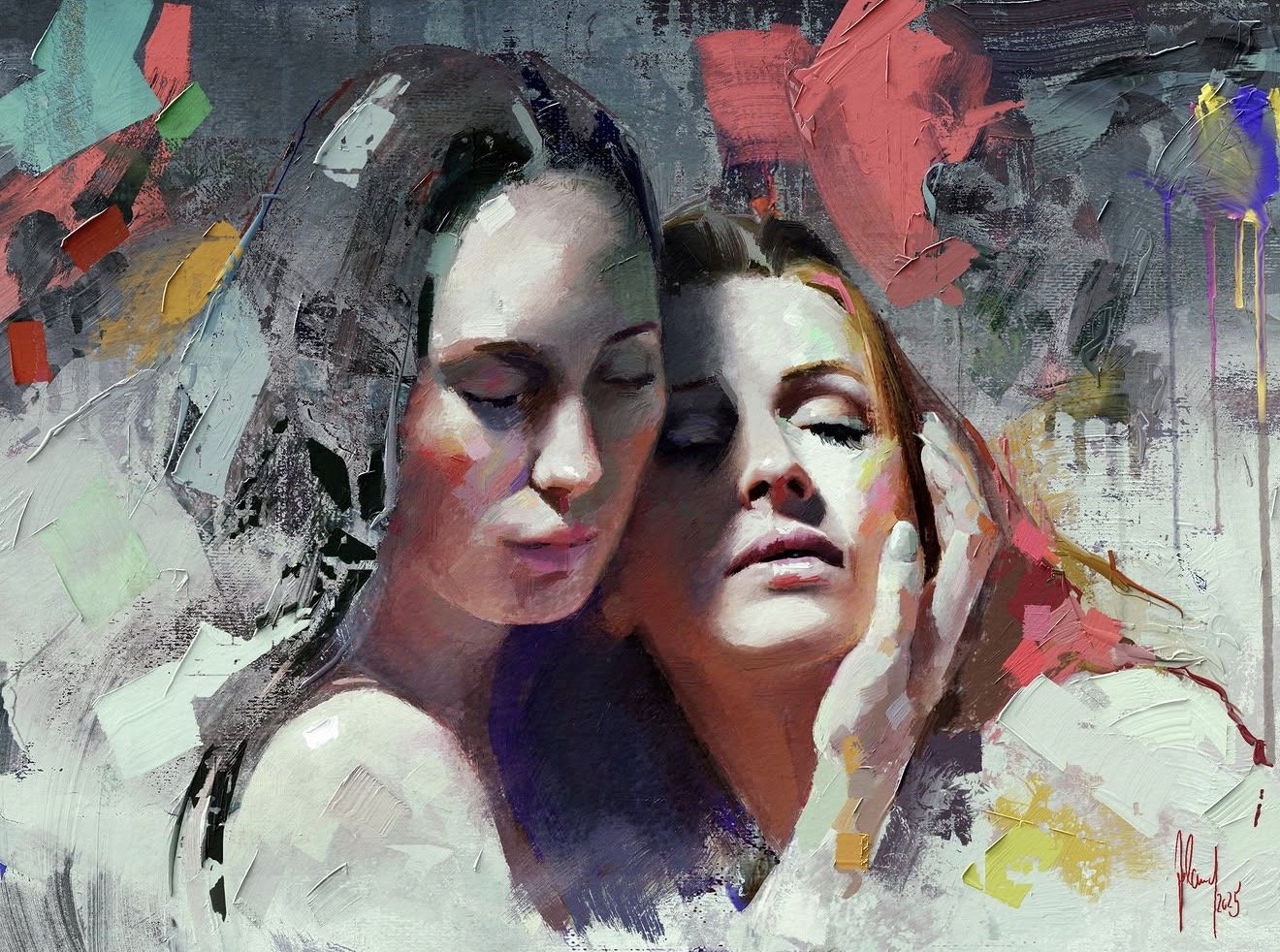 Fine Art digital painting by Georg Ireland of freelance nude model Dane Halo and Willa Vanilla