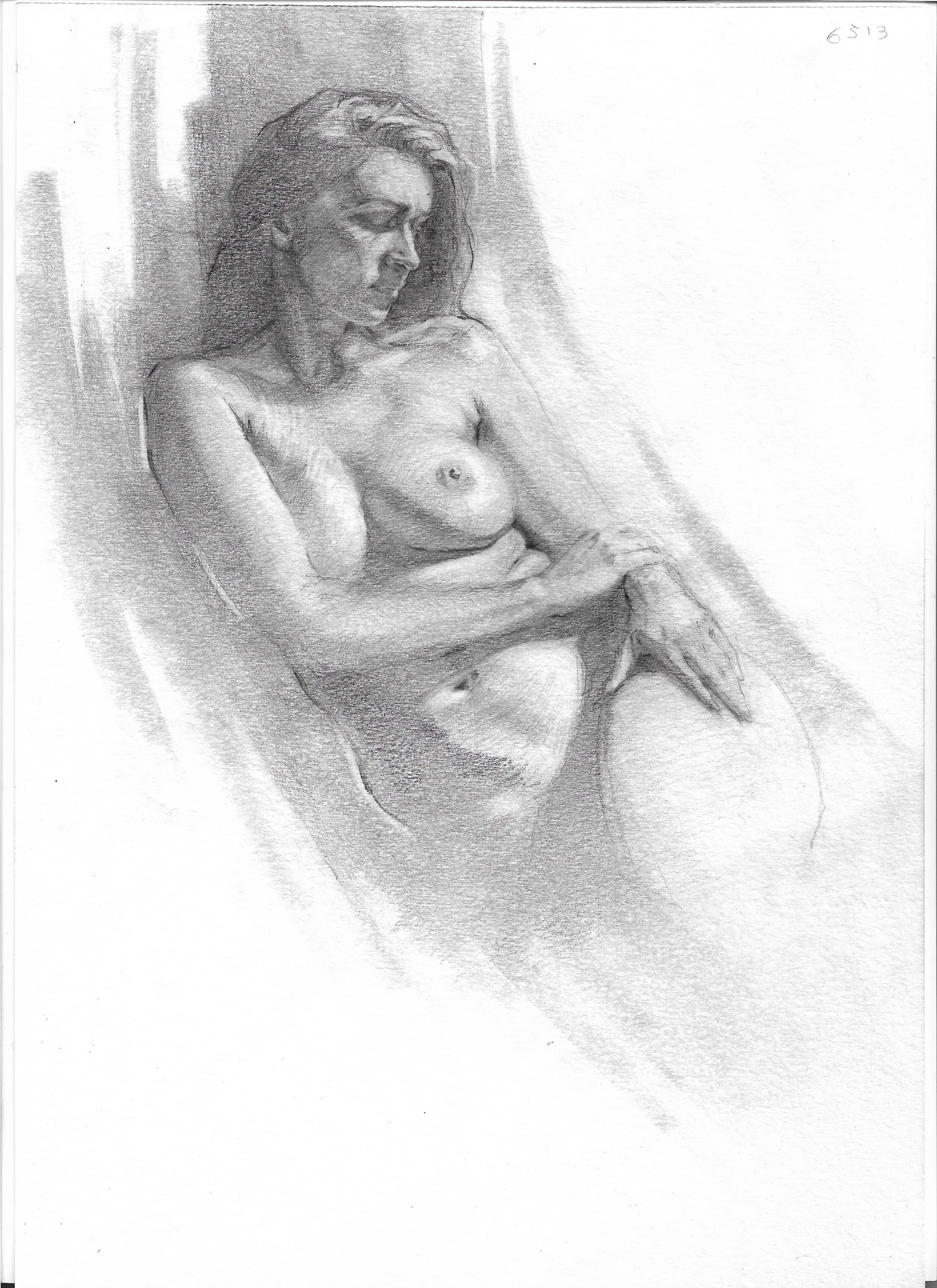 Fine Art pencil drawing by Giulio D'Amico of freelance nude model Dane Halo