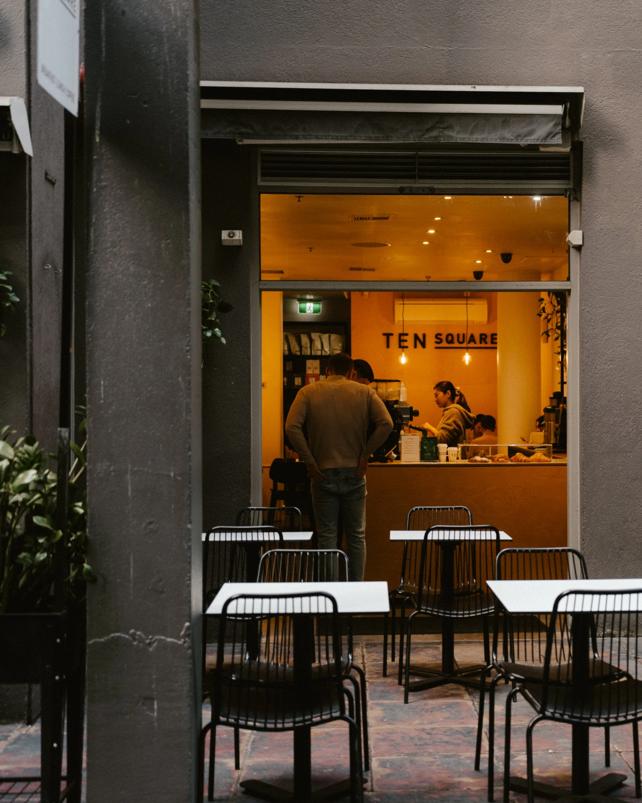 Outdoor seating at Ten Square on Hardware Lane, Melbourne CBD