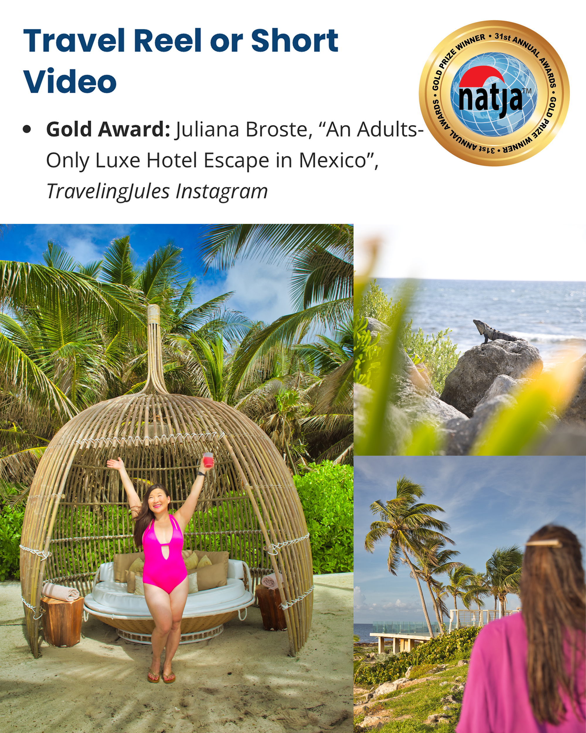 TJ02_NATJA 2024 Travel Awards_Gold Travel Reel or Short Video_TravelingJules_TRS Yucatan_Playa Del Carmen Mexico_TJP_9703 5x4 2500px.png