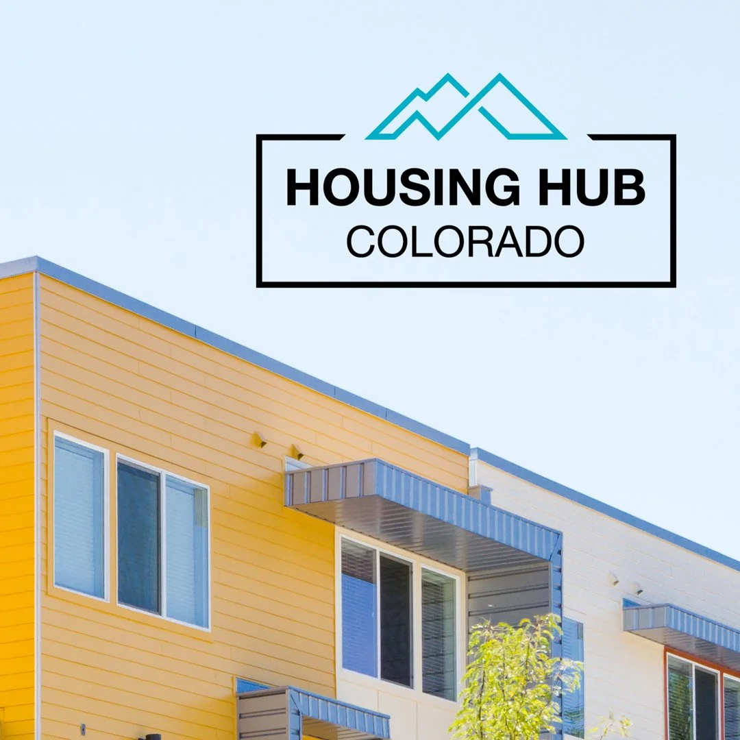 Image of apartment building with Housing Hub Colorado logo overlaid.