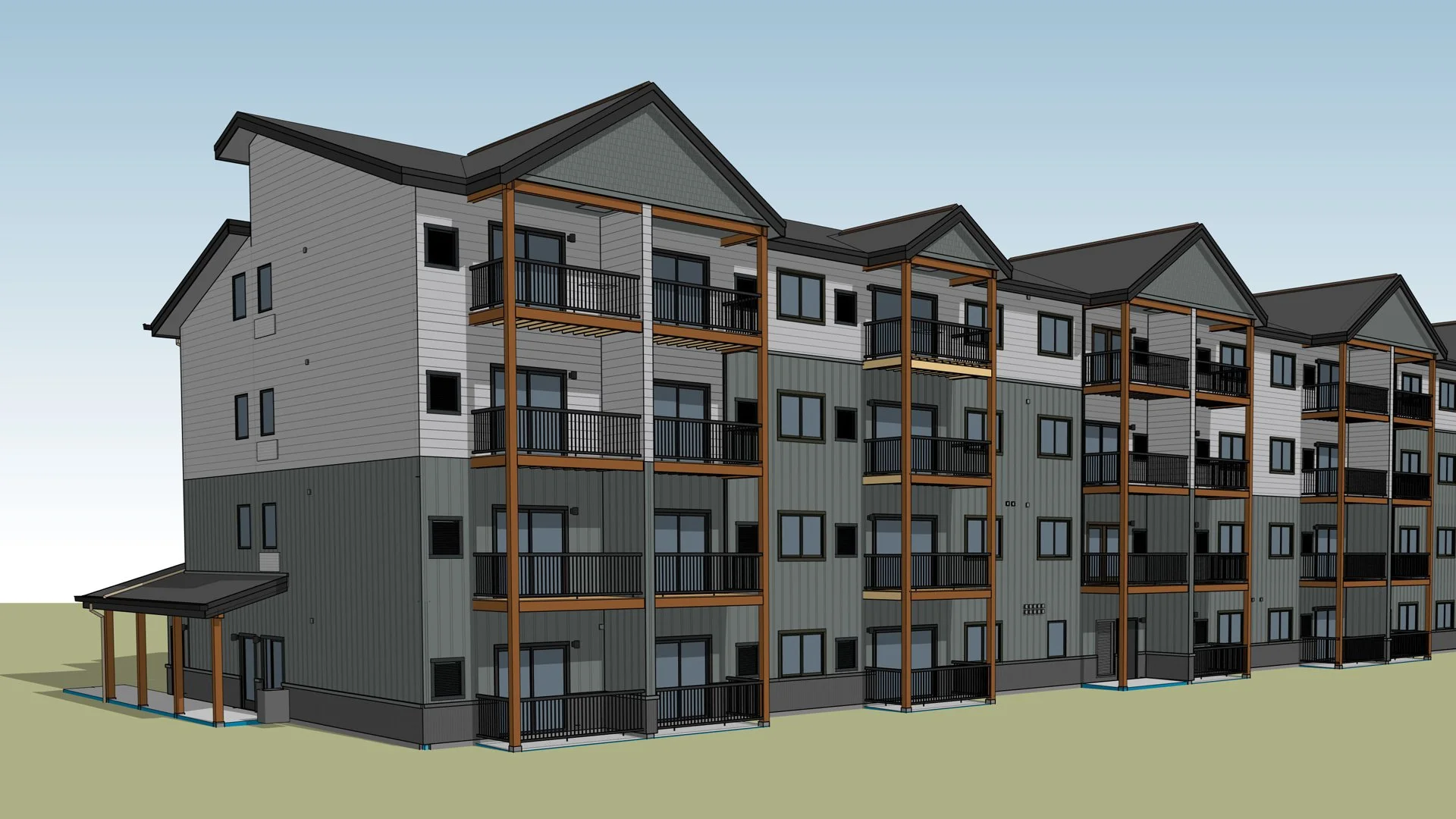 Exterior of apartment building rendering of St Louis in Fraser Colorado