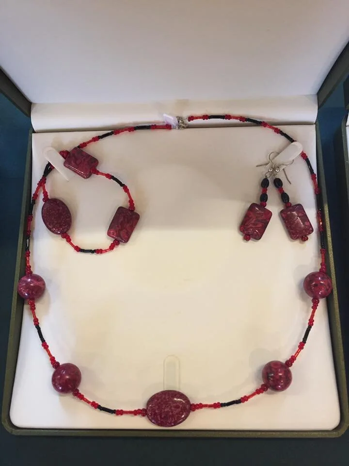 Dyed Red Jasper Necklace, Bracelet & Earrings Set