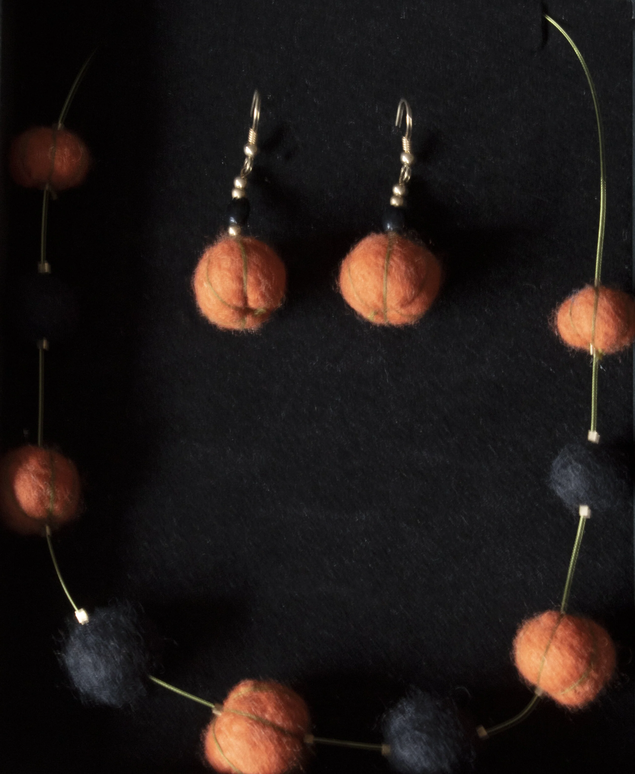 Pumpkin Felted Necklace & Earrings Set