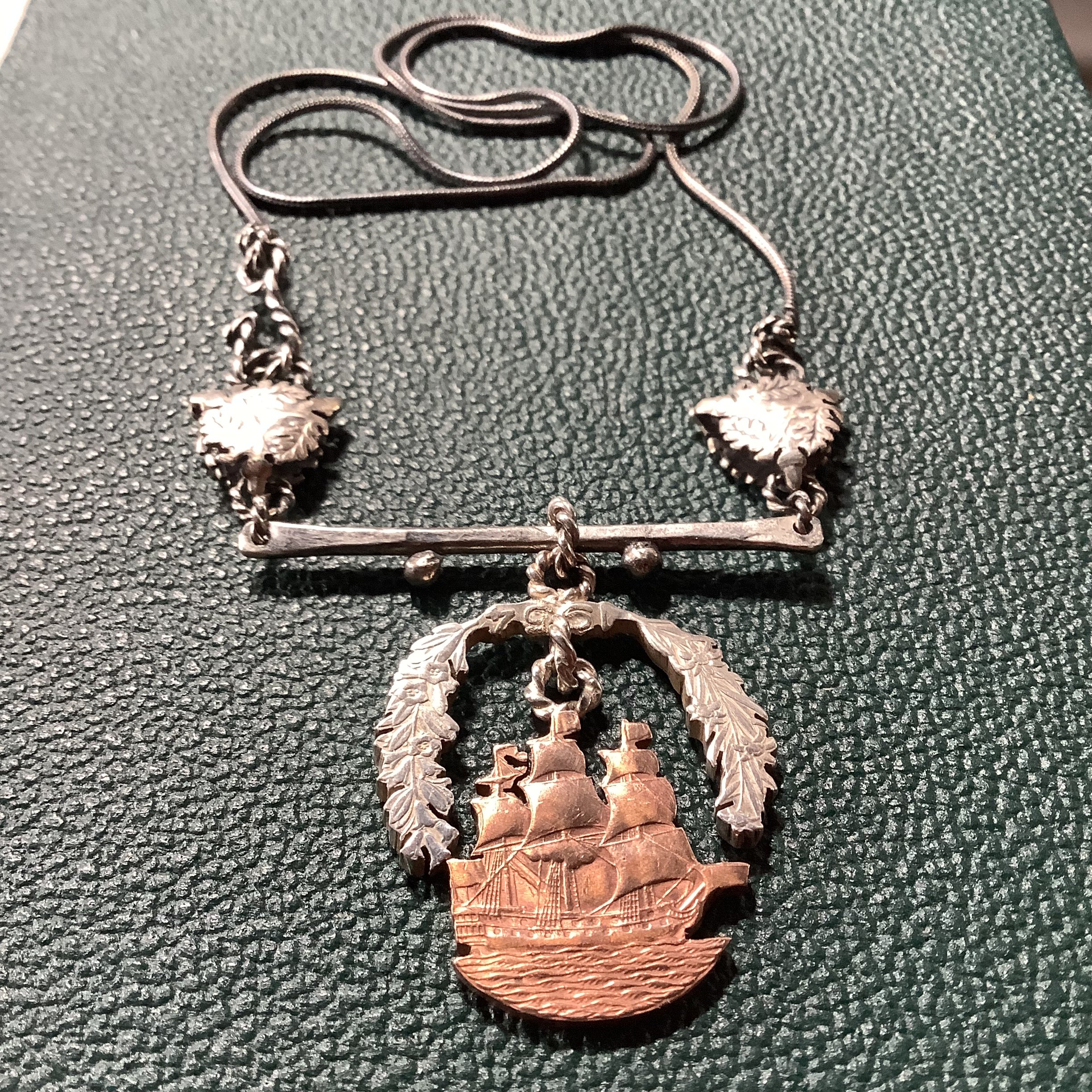 Ship wreath acorn fob bar necklace Rachel Eardley