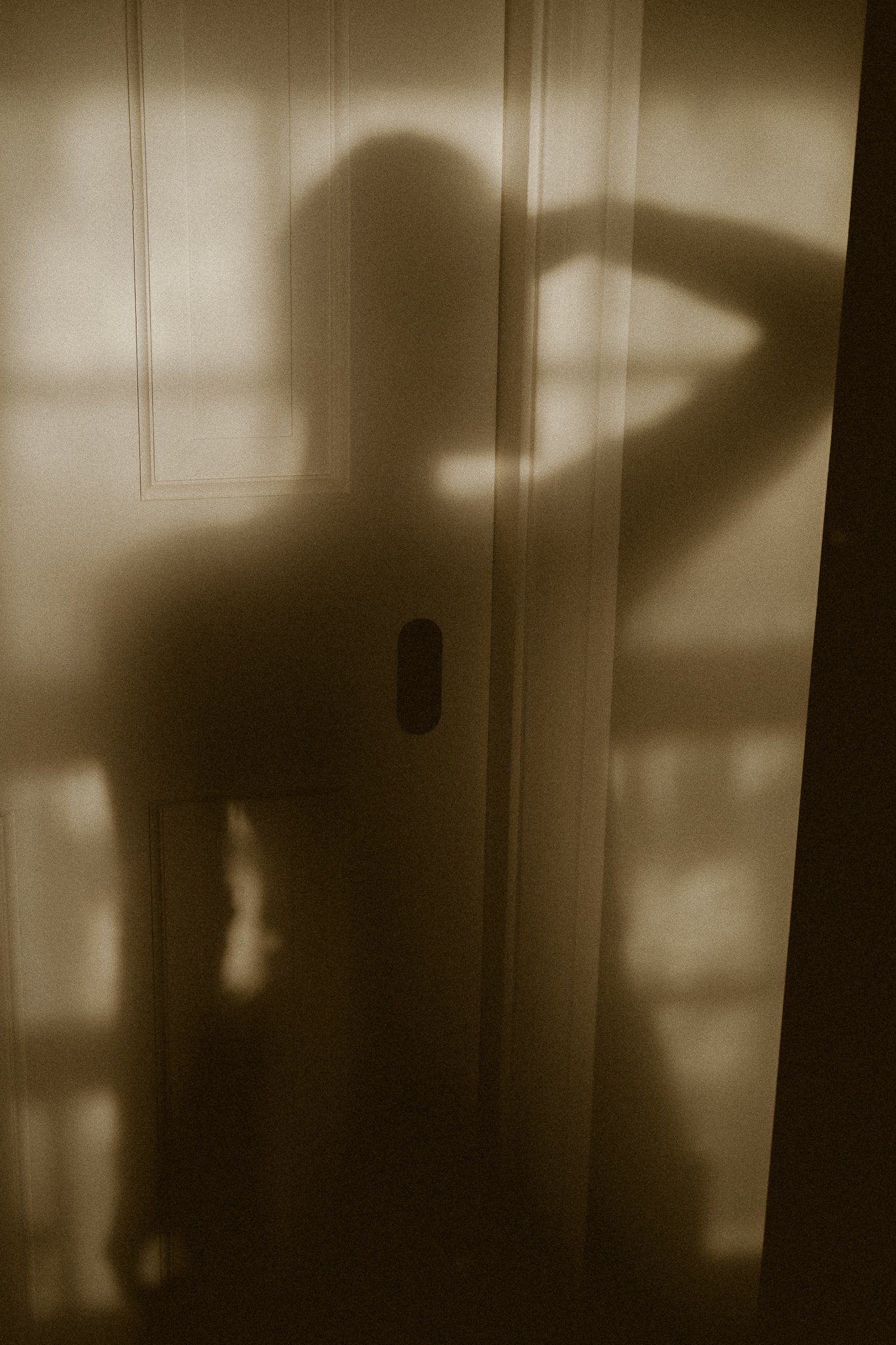 Shadow of a person on a door