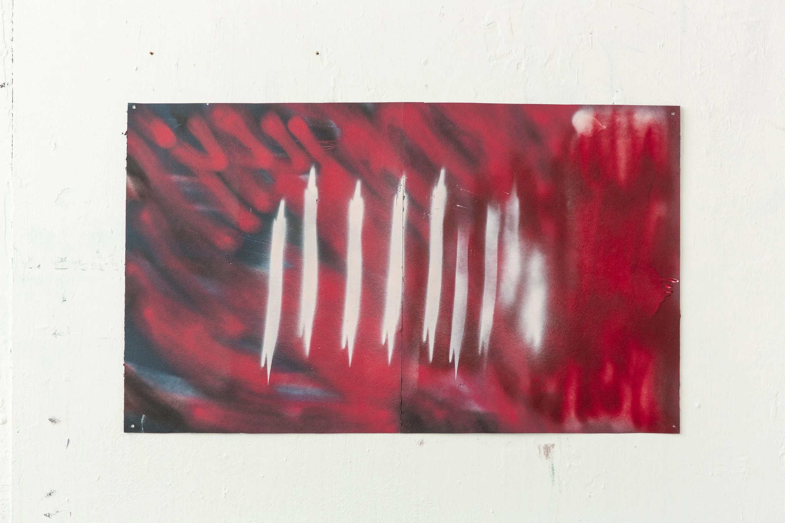 Scam, 90 x 50 cm, spray paint on paper, 2019