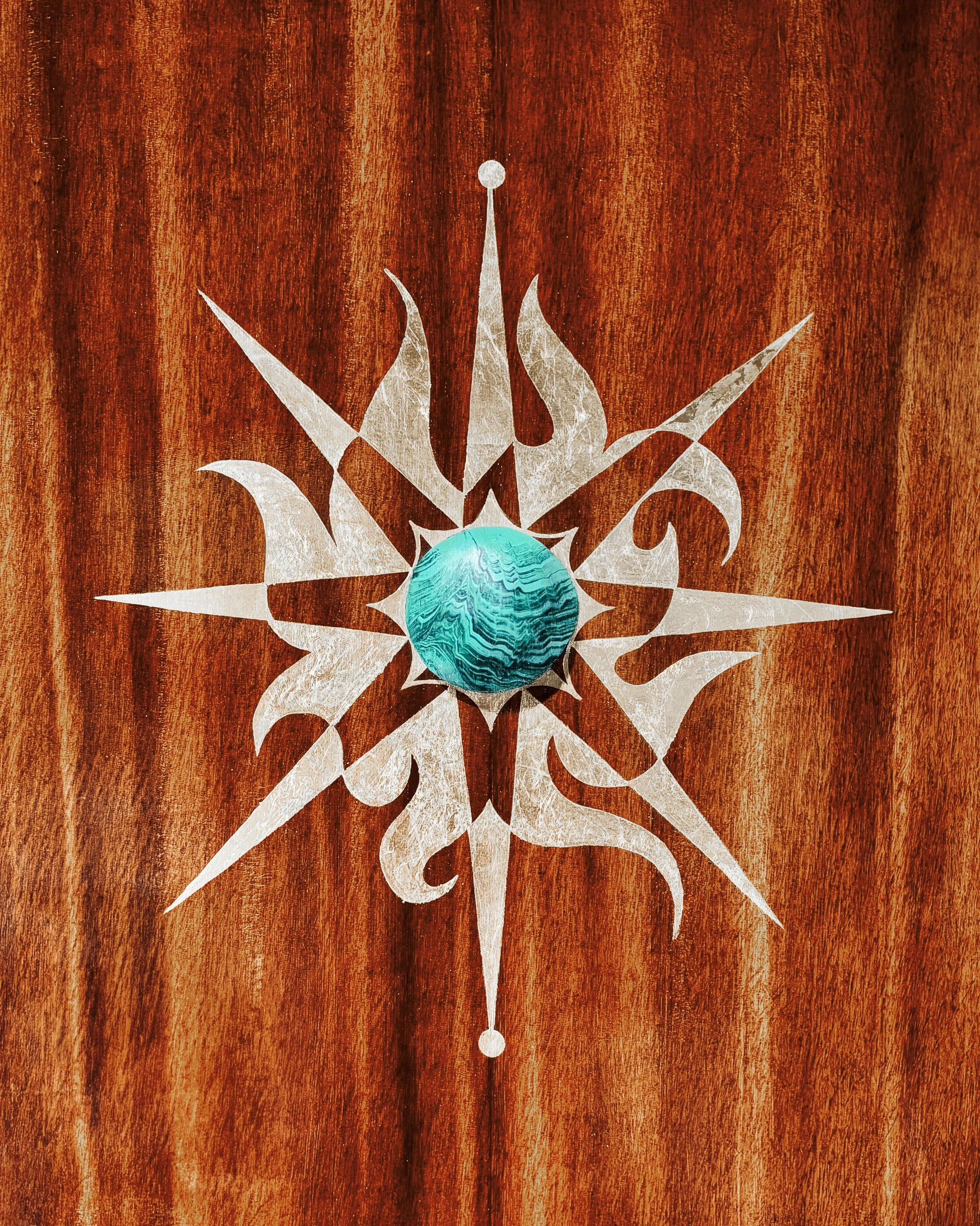 Gilded Malachite Compass Rose on Sapele Mahogany