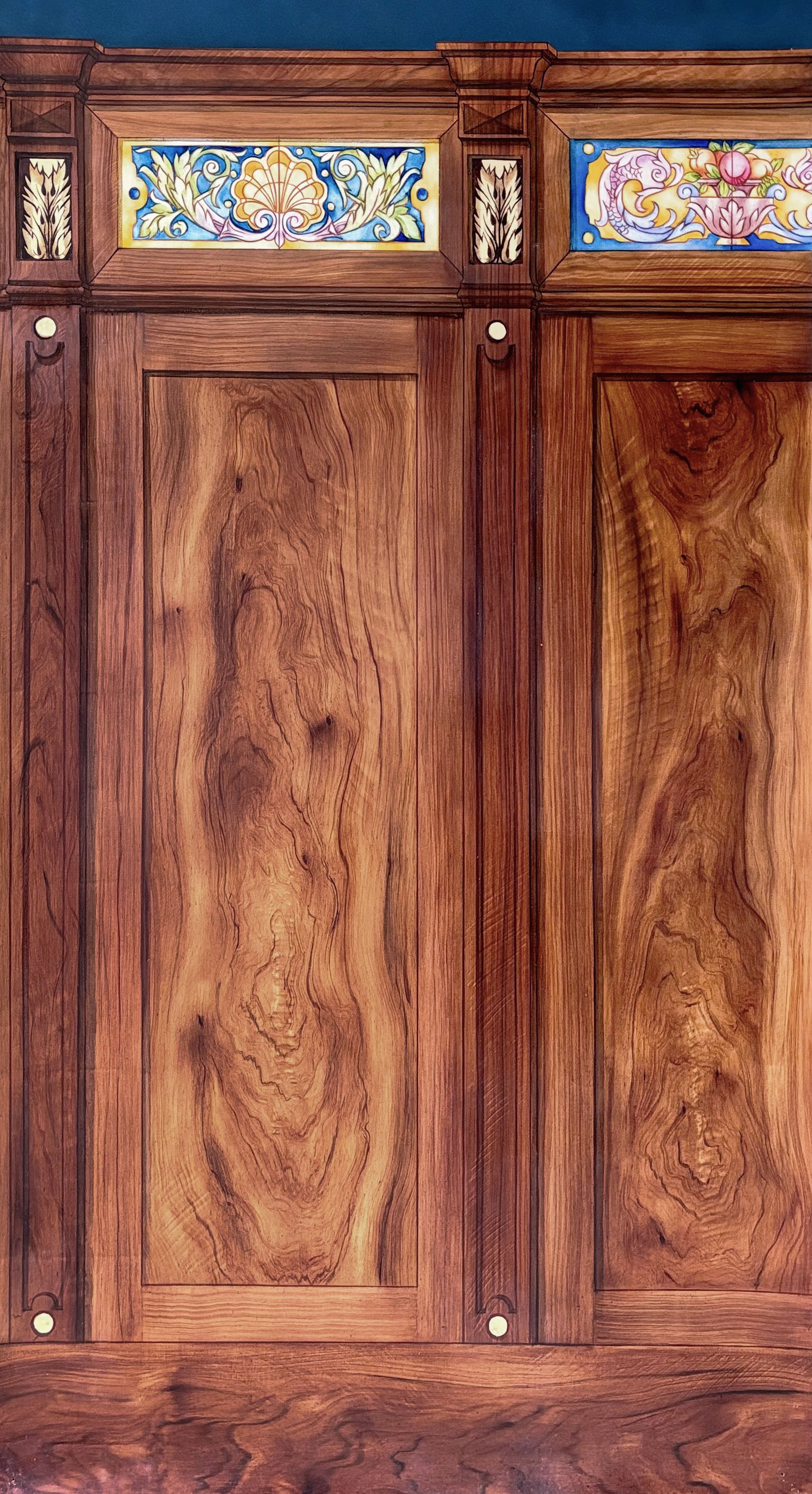 Walnut Wainscoting with Ceramic Tile Imitations and Gold Leaf