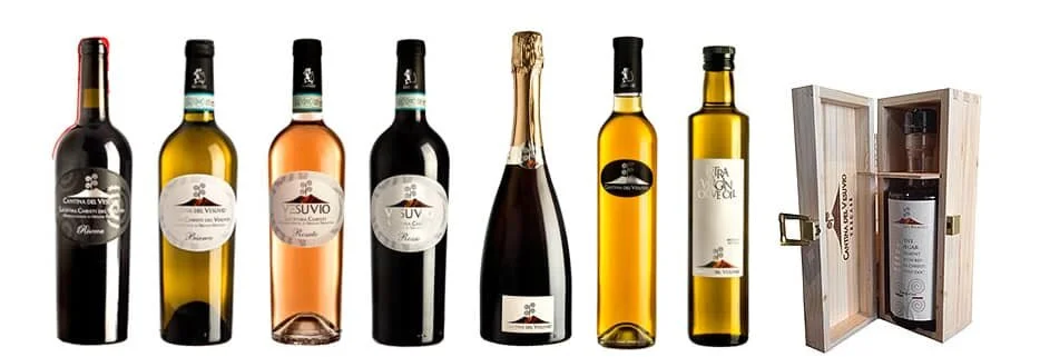 Brett sortiment Lacrima Cristiviner på vingården Le Cantine del Vesuvio
