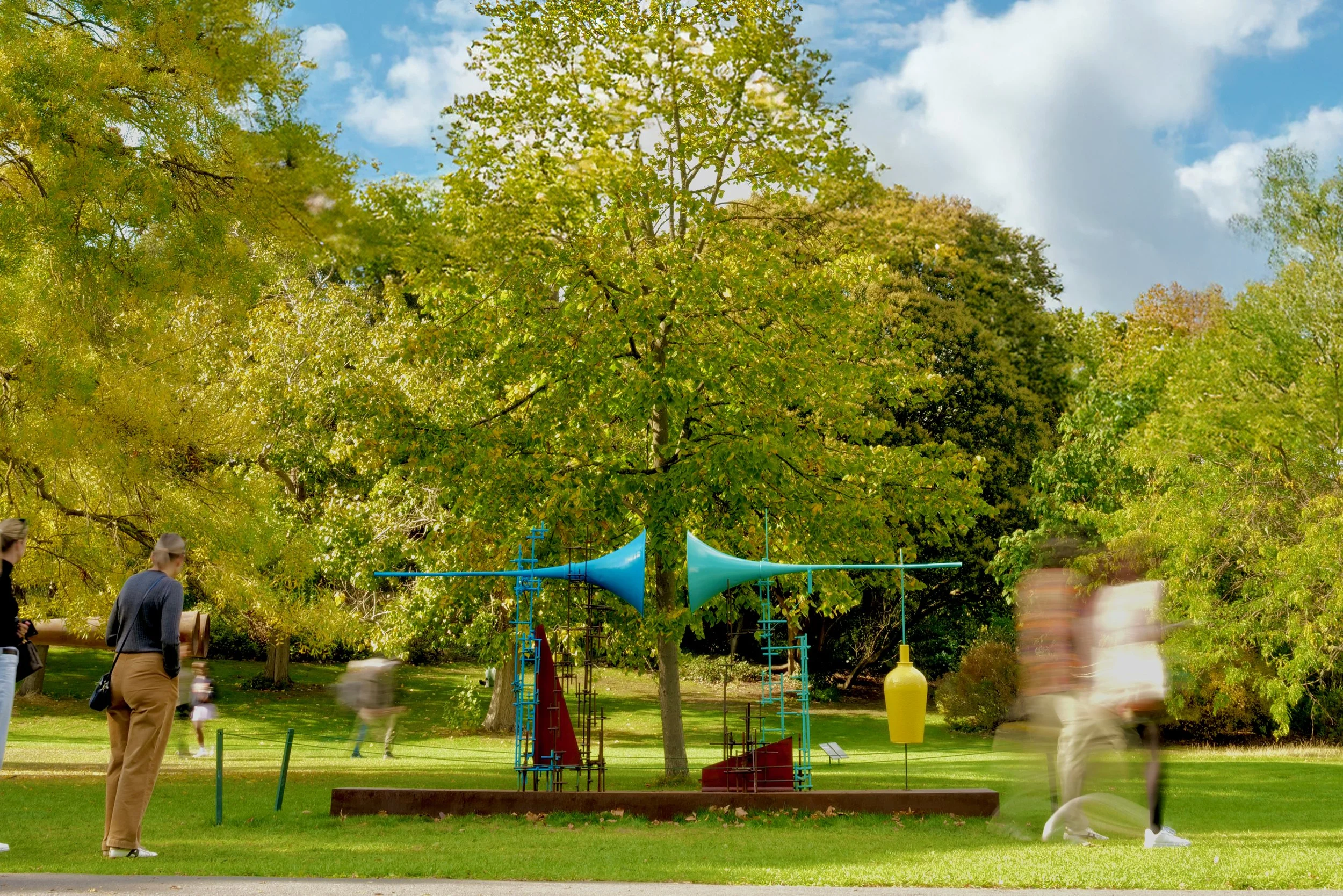 Photograph of Abdollah Nafisi’s sculpture ‘The Neighbours, 2025’, large outdoor steel and wood installation exploring negative space and relational forms