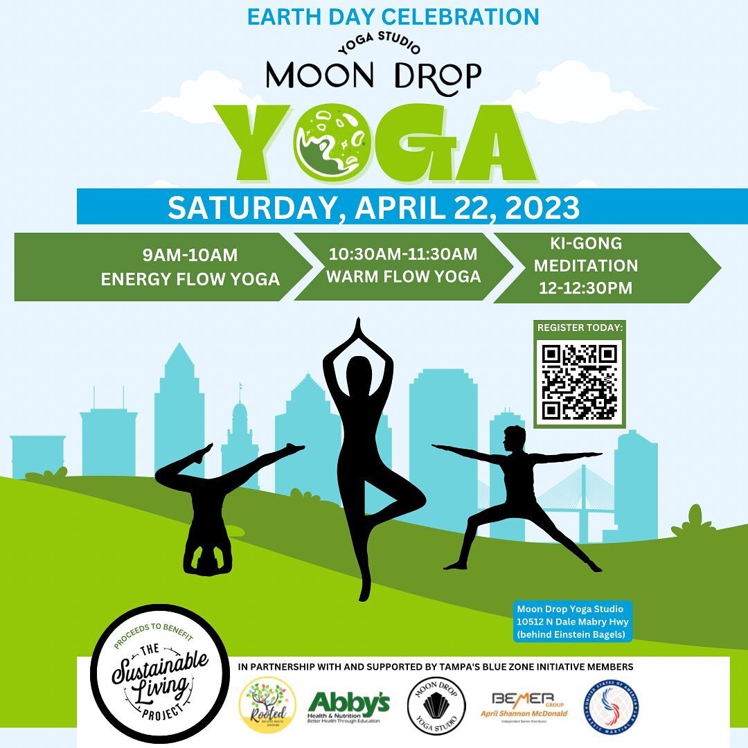 🌎🌱Join us on Saturday, April 22nd for an 𝐄𝐚𝐫𝐭𝐡 𝐃𝐚𝐲 𝐂𝐞𝐥𝐞𝐛𝐫𝐚𝐭𝐢𝐨𝐧!! 🌎🌱

It will be a beautiful day of yoga 🧘🏼&zwj;♀️, meditation ☯️ and a chance to meet you local community wellness partners at Moon Drop Yoga Studio all while su