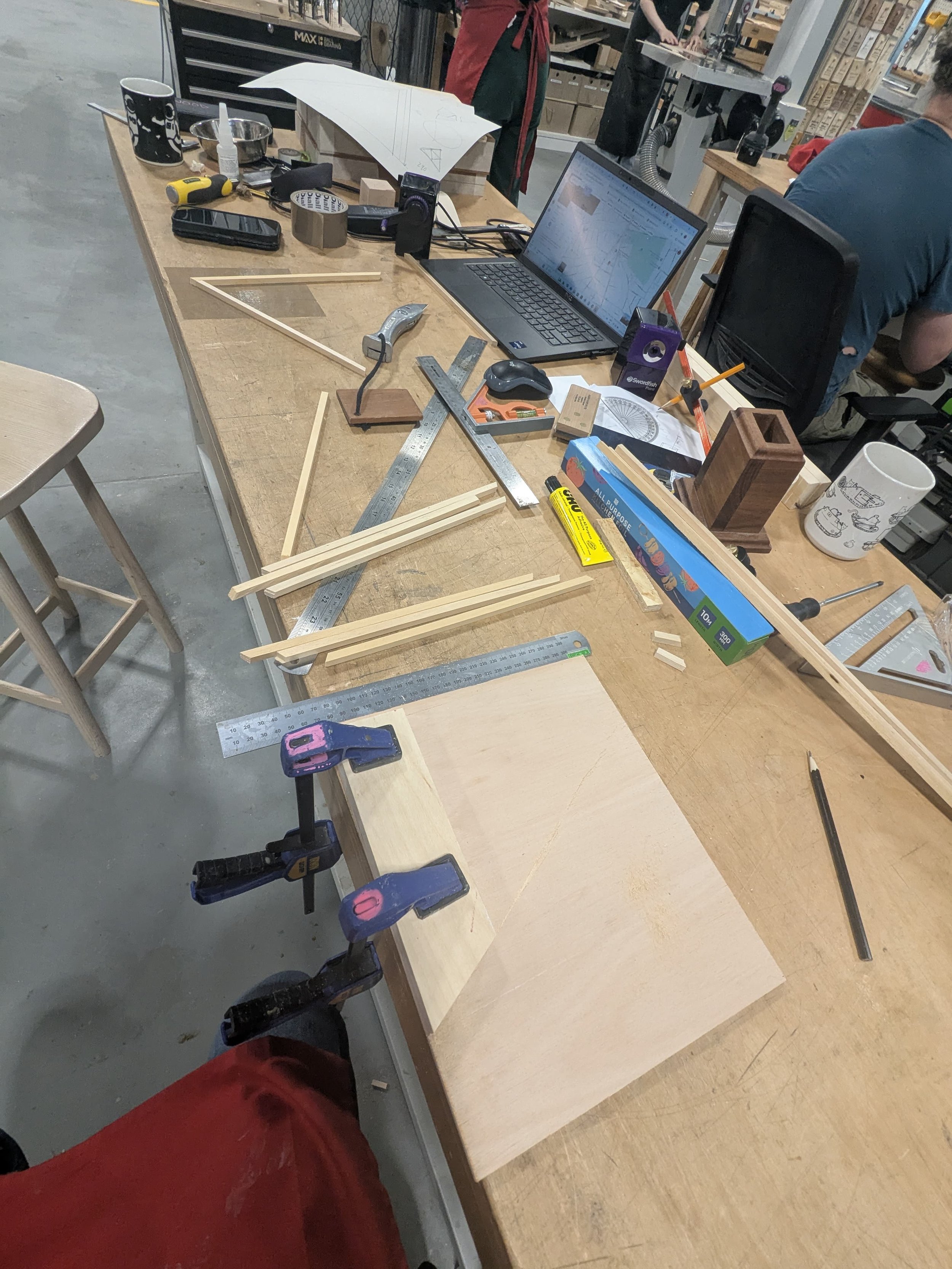 Making a small prototype for 3m x 3m pyramid, RCA Battersea Campus 11/04/2025