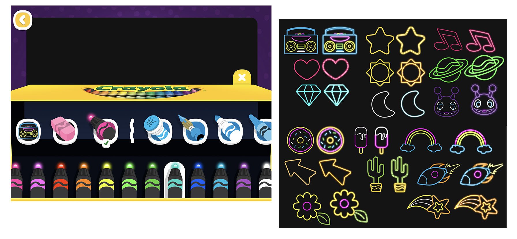 Glow/Neon Coloring and Animated Sticker Concepts