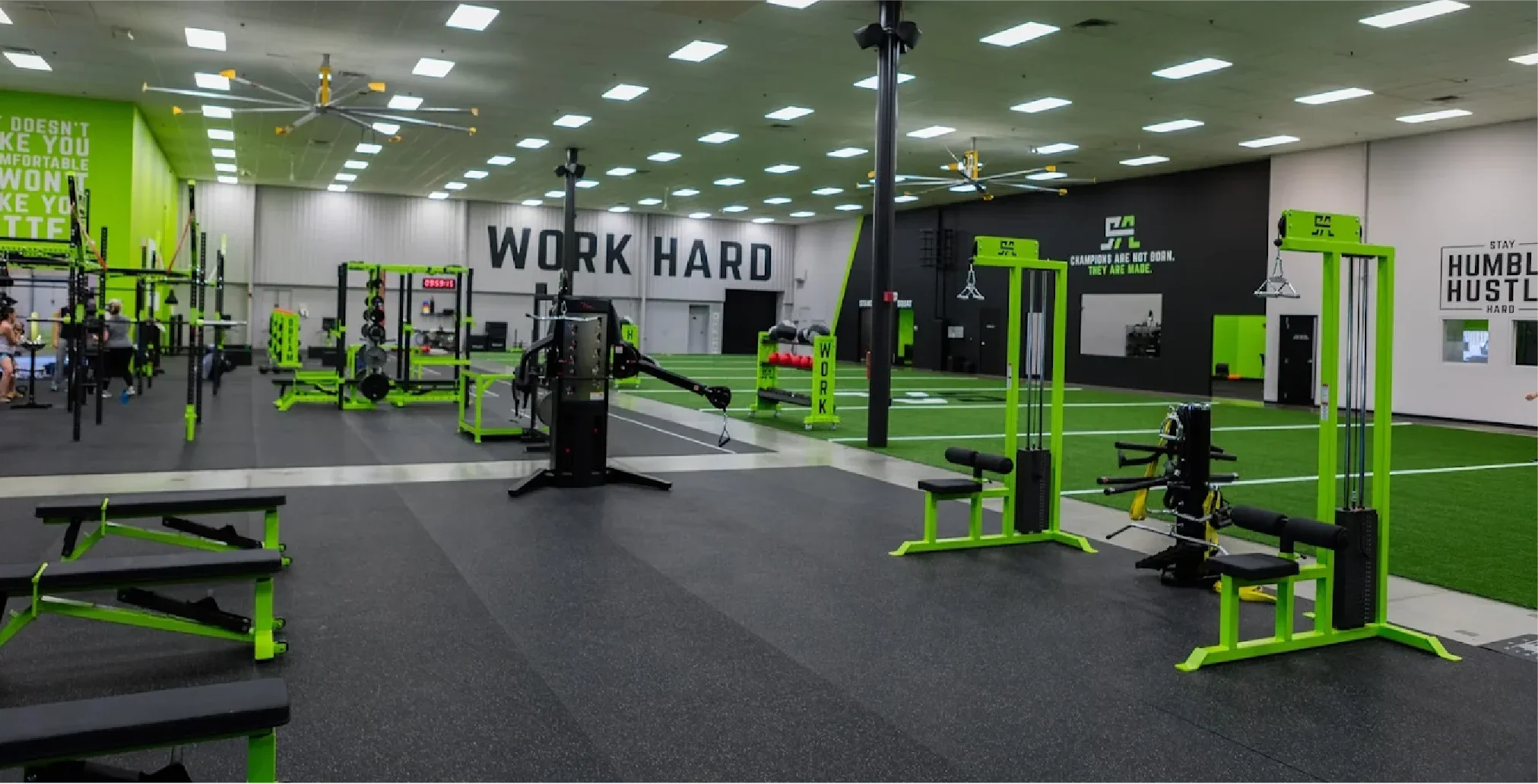 Inside The Spot Athletics Dublin, Ohio gym with turf and strength equipment