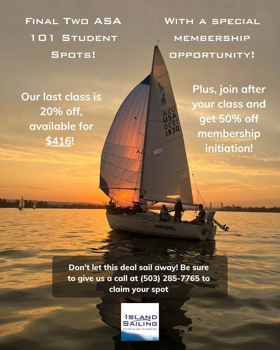 Only 2 spots left in our FINAL ASA 101 class! This midweek class is from October 27th to the 30th. 
Sign up now for just, $416 — a full 20% from the regular price.
Plus, join as a member after your class and unlock 50% discount on your member