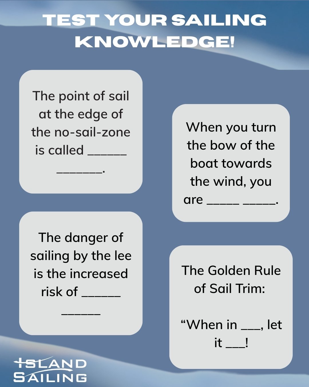 Feeling confident in your sailing theory? Check out some key terms in our mini-quiz!

Whether you&rsquo;re just getting started or looking to refine your skills, our accredited American Sailing Association courses are built to support your journey. O