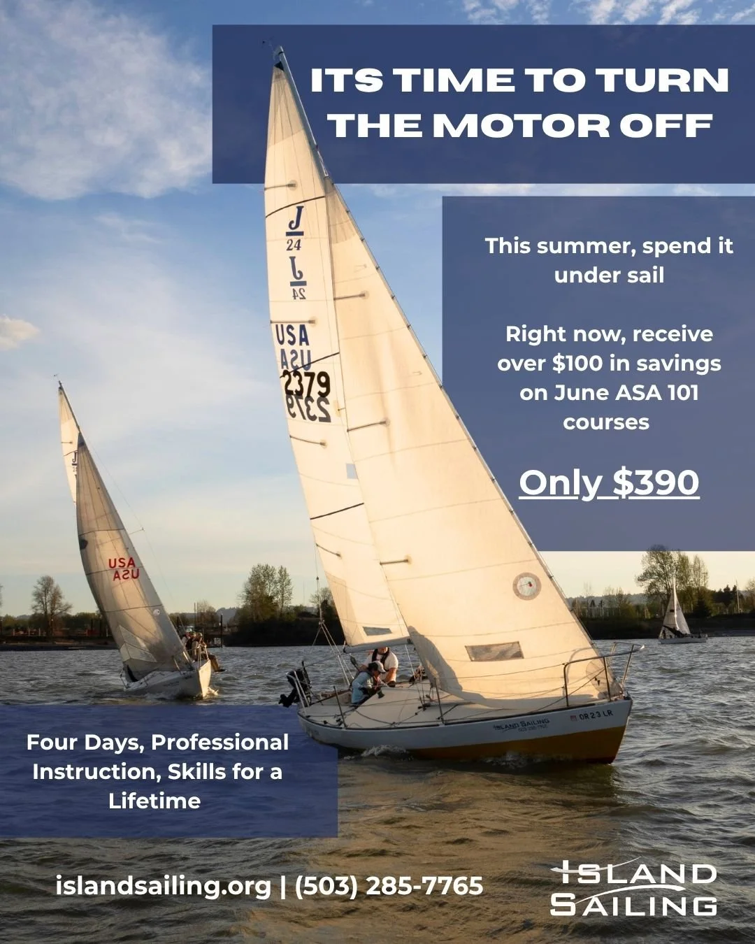 This June, kick off your sailing journey with a $100 in savings! Right now, our ASA 101 courses in June are being offered for $390 for the four day course. With USCG Captains, small student crews, and 70% of class time on the water, you'll learn how 