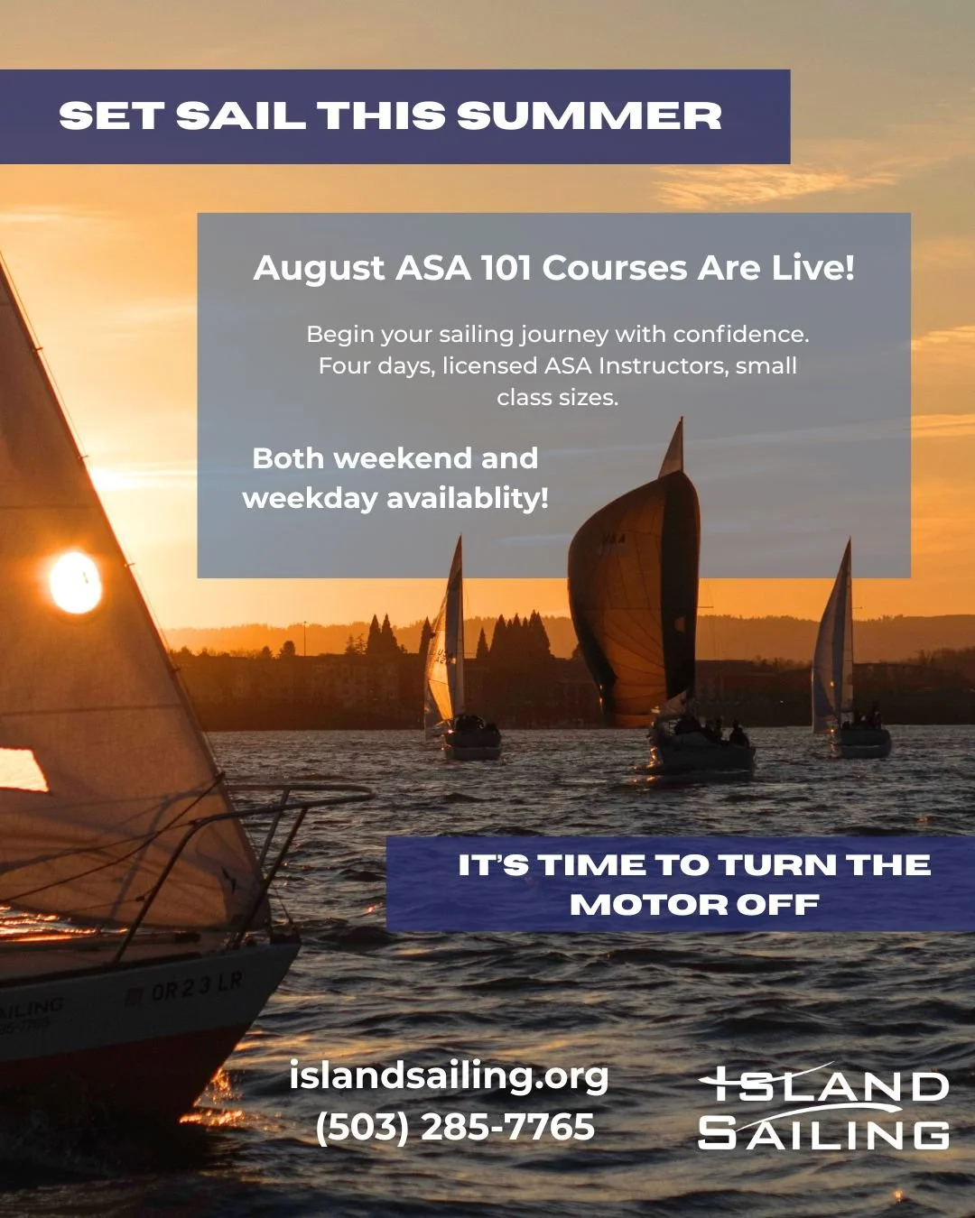 The heat is here, the wind is steady, it's summer after all!

Come start your sailing journey with confidence on one of our ASA 101 courses. Four days, in-depth hands on instruction, with licensed instructors, begin your sailing story on the right fo