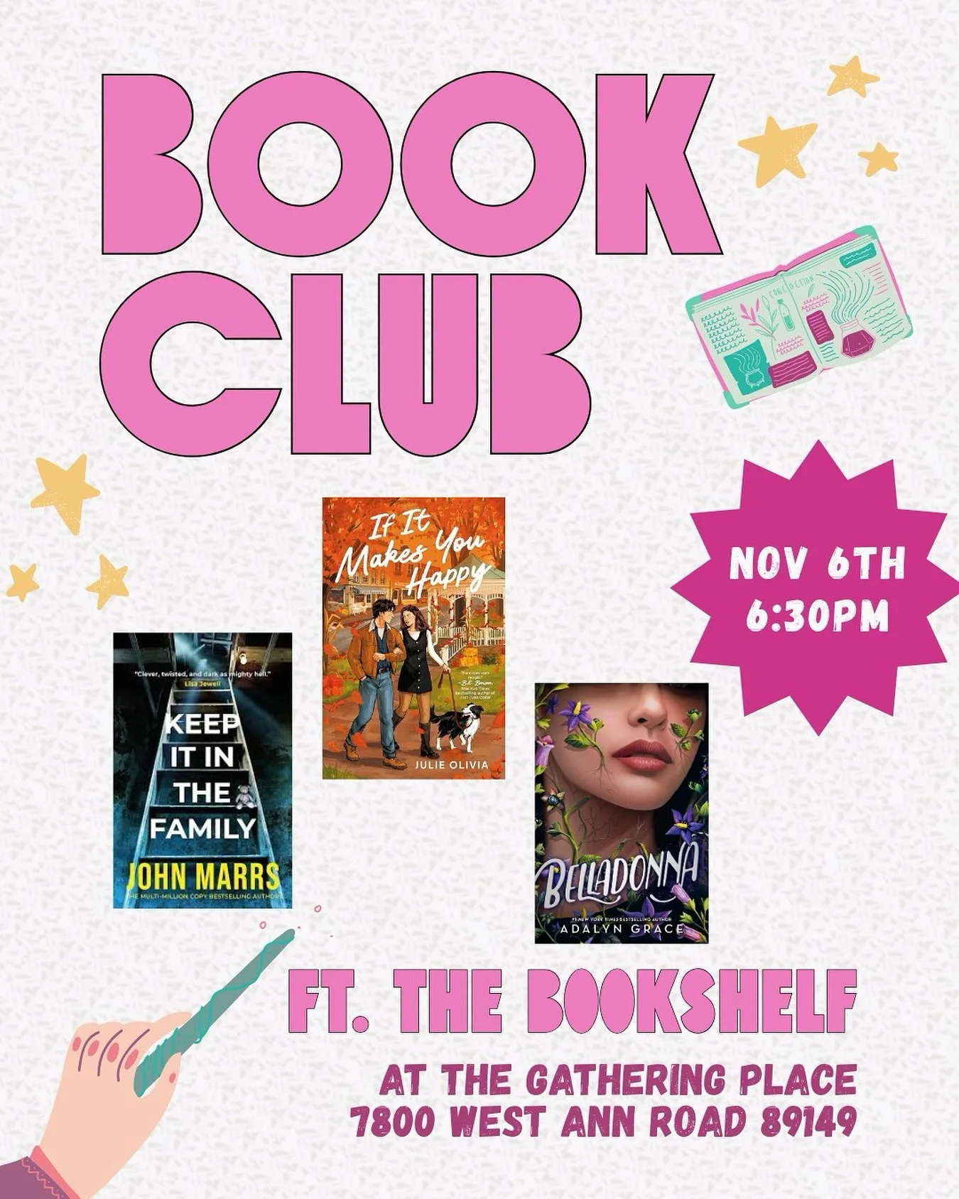 Our next BOOK CLUB GIRLS NIGHT 📚 is happening November 6th!!! We figured Octobers a little crazy town so we will give us all a little extra time to read 👻🎃🙌🏼
👉🏼 We’ve got THREE selections this month!!!! 👈🏼
Romance with @ali.readsalot