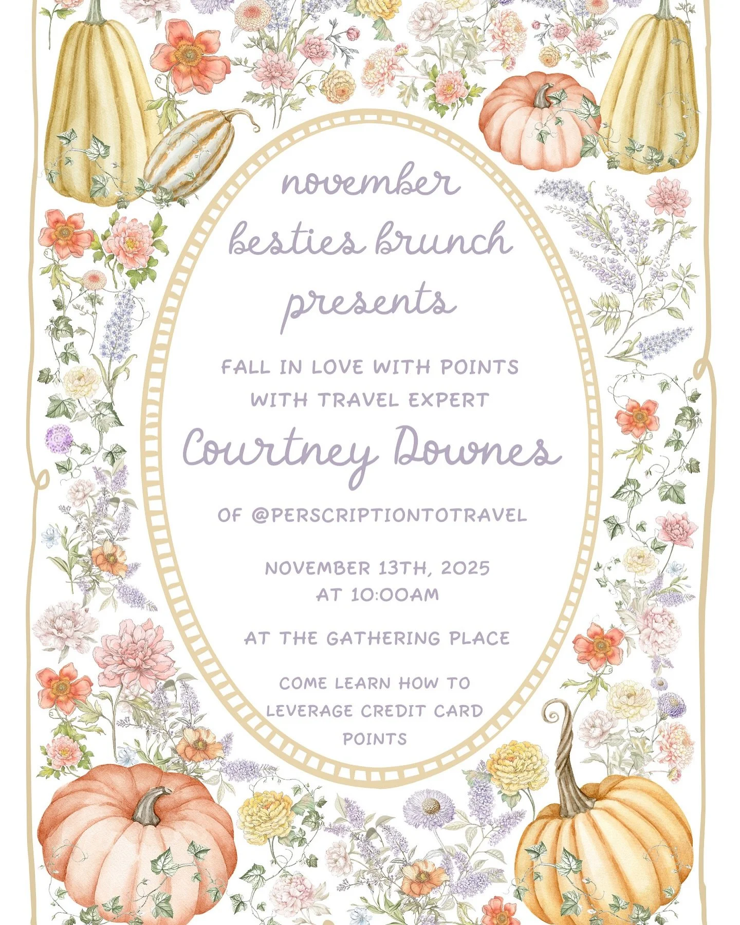 You’re invited to our November Bestie Brunch
🍂FALL🍂 in love with points with @prescriptiontotravelmd 🎉🎉🎉
 Tickets are LIVE!!!!!
📆 November 13th 10am 
📍 @thegatheringplacelv 
Normally our events lean towards the business owner, photogra