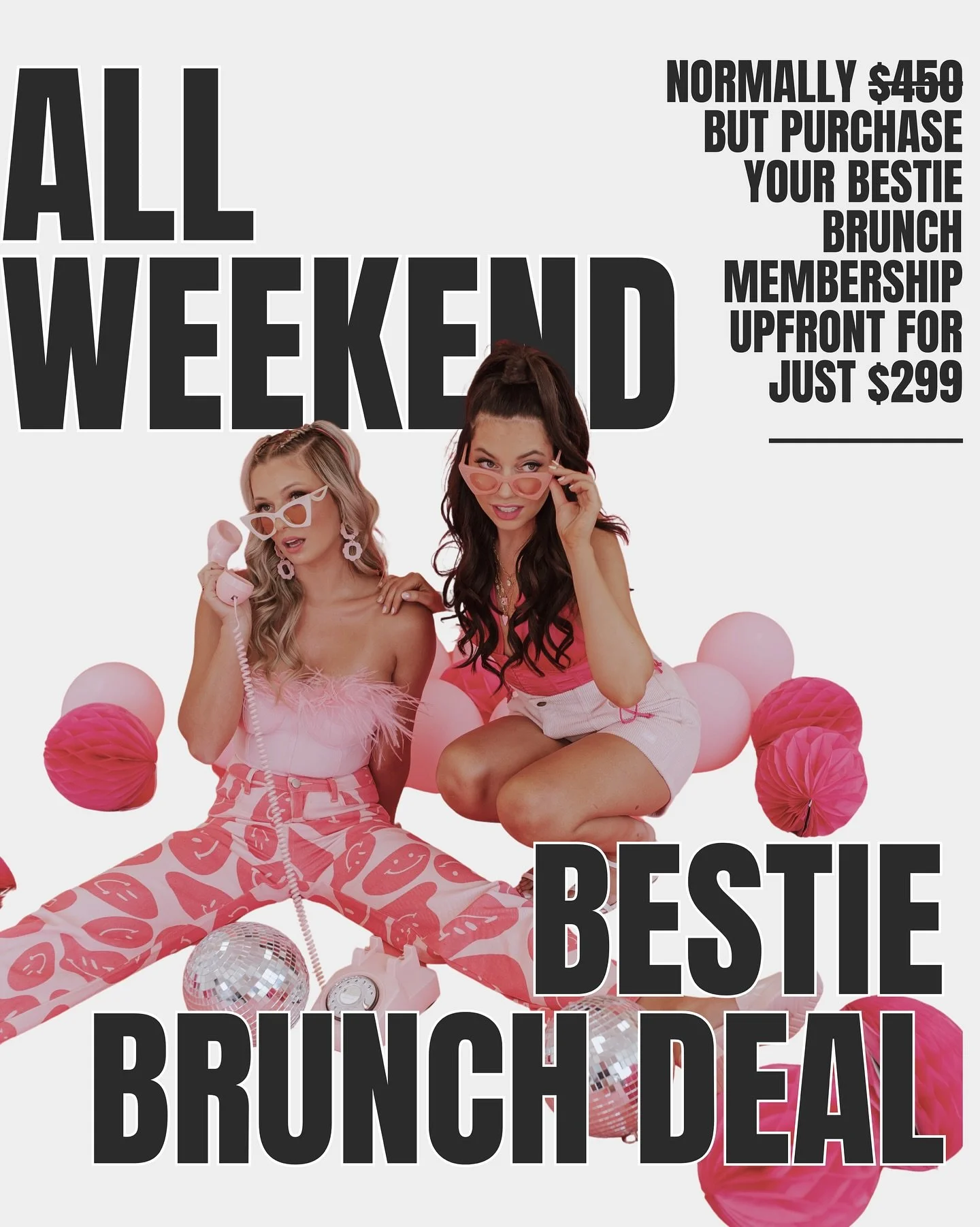 The Black Friday gift for small business owners!!! 
This package comes with SIX months of Bestie brunch admissions and SIX weekday studio hours (that you get upfront!) ✨🪩🤍

I love this package because it is a gift to yourself, committing to growing