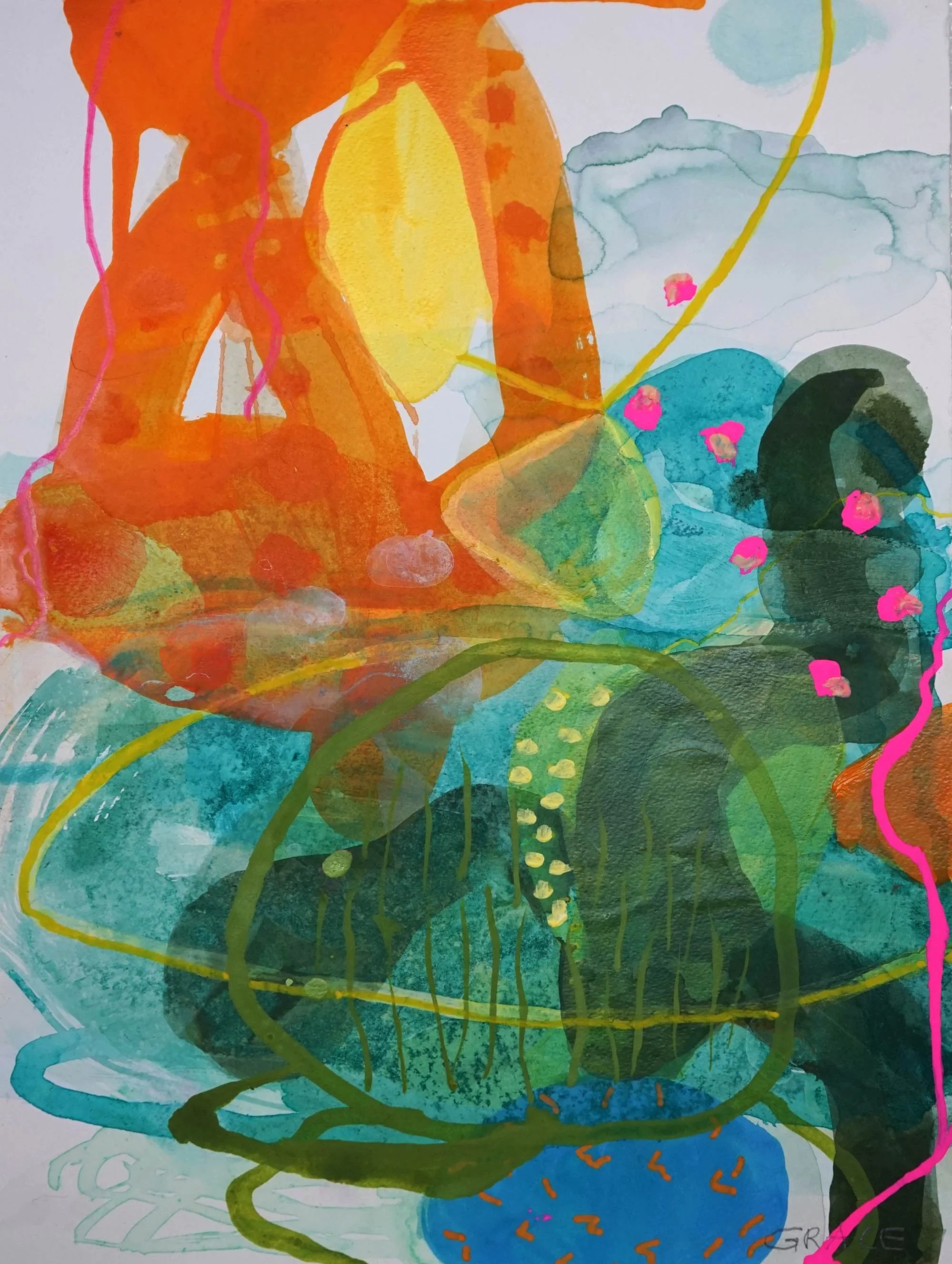 Mystical moment, 35 x 43 x 4cm, acrylic and watercolour on paper. Framed in a white box frame