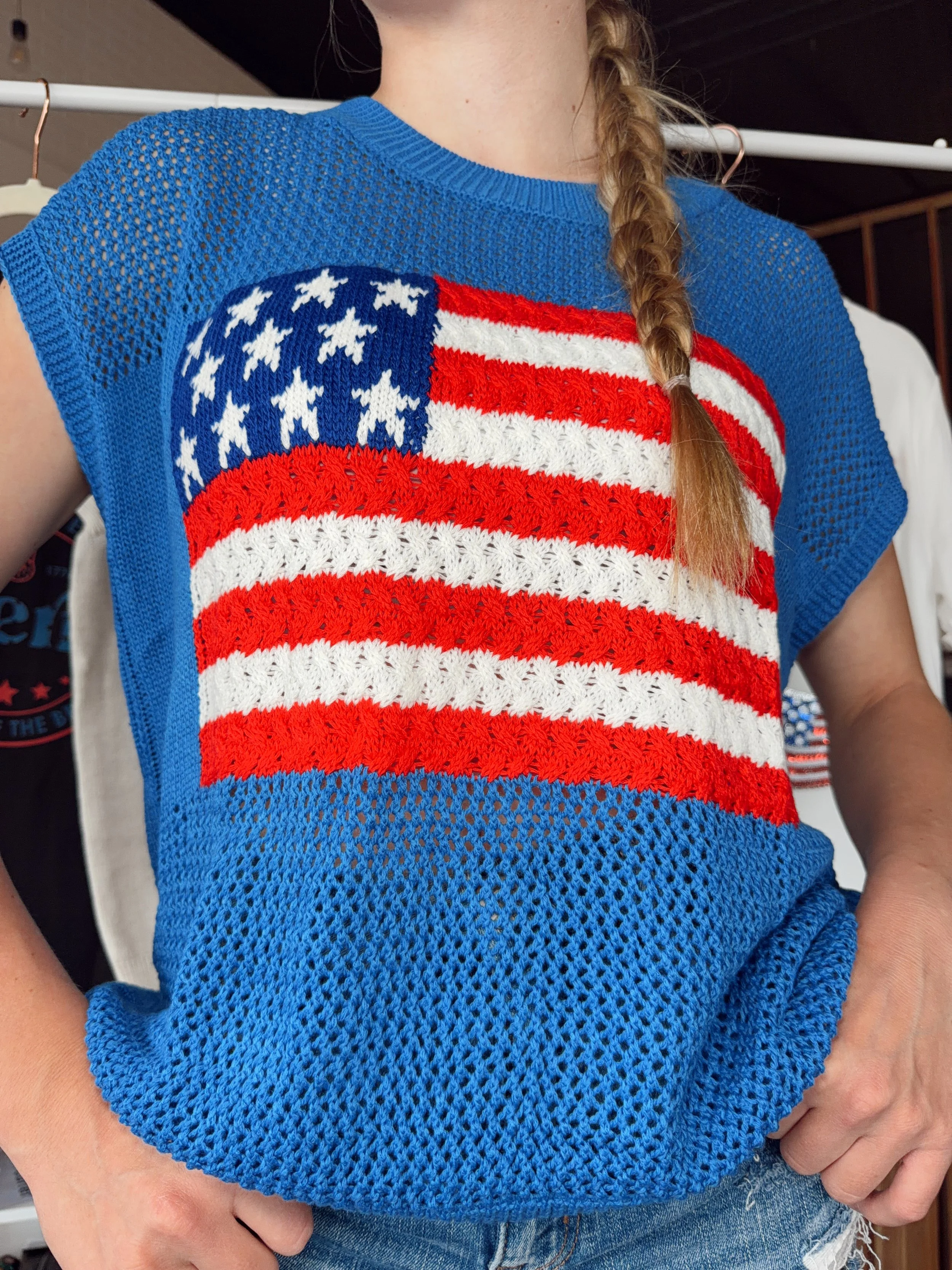 Blue American Knitted Top
