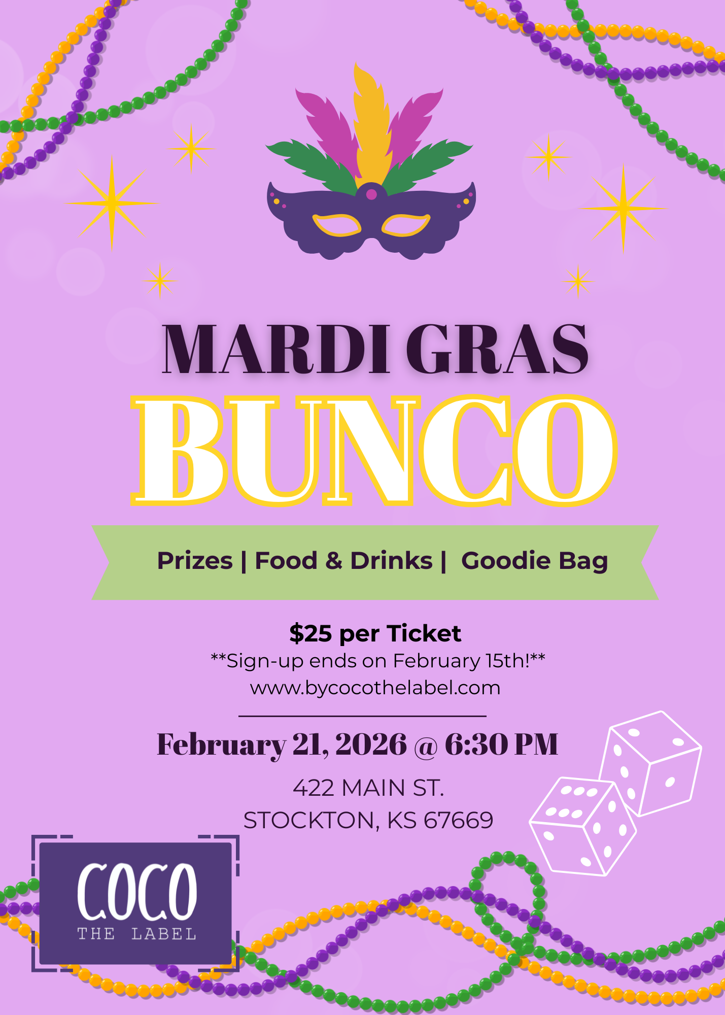 Marci Gras Bunco Event Ages 18+