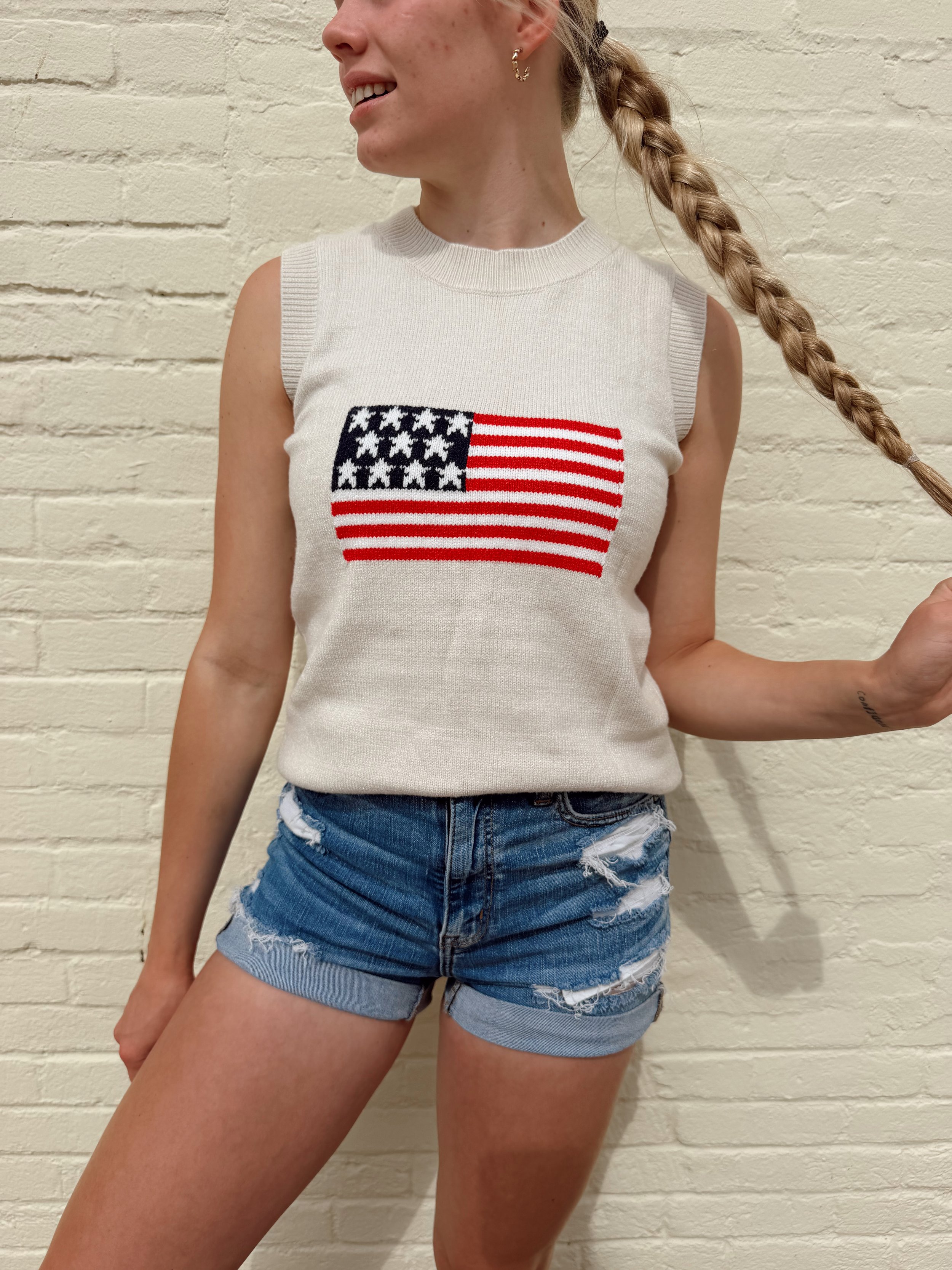 Beige American Knitted Top