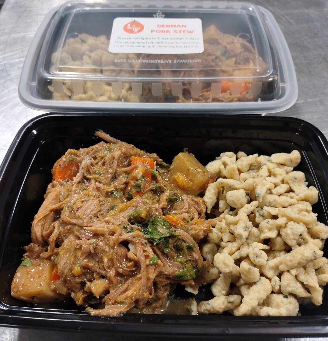 Highlights from this week's delivery including German pork stew with house made spaetzle, picadillo tacos, and pasta with herb roasted chicken and garlic cream sauce.