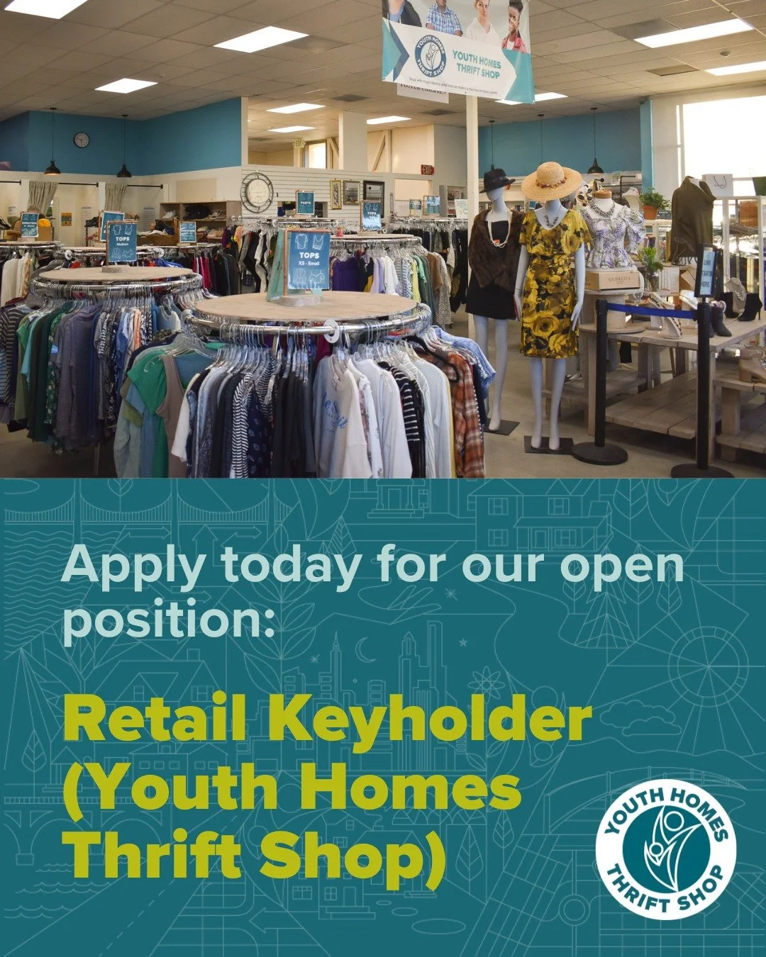 Youth Homes Thrift Shop is #hiring a Keyholder to join our incredible team! 🔑 

At the intersection of delightful thrifted treasures, valuable community resource, and critical youth impact is Youth Homes Thrift Shop 🌟 If you thrive in a fast-paced 
