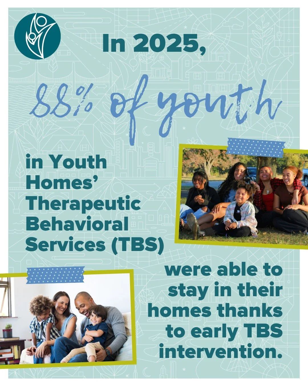 Early support can change the trajectory of a young person&rsquo;s life...

In 2025, 88% of youth in Youth Homes&rsquo; Therapeutic Behavioral Services (TBS) were able to remain in their homes thanks to early intervention and intensive support. When y