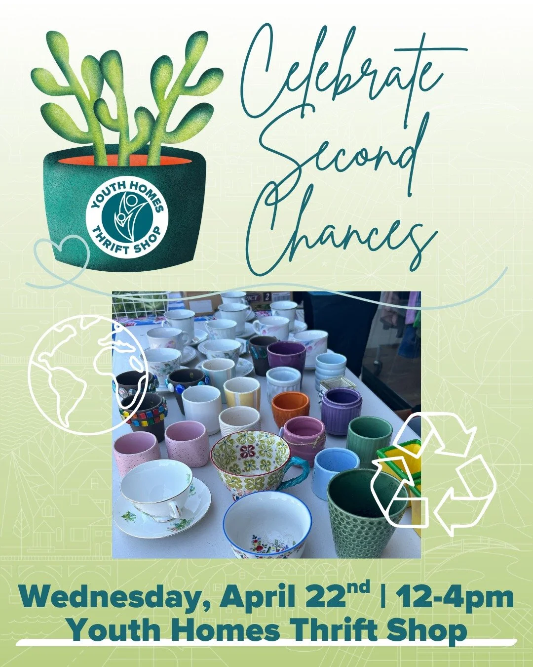At Youth Homes Thrift Shop, every item has a second chance, and every purchase supports a young person&rsquo;s future 💙🌎

Today from 12&ndash;4pm, stop by for our succulent planting event. Choose a thrifted planter and plant your own succulent to t