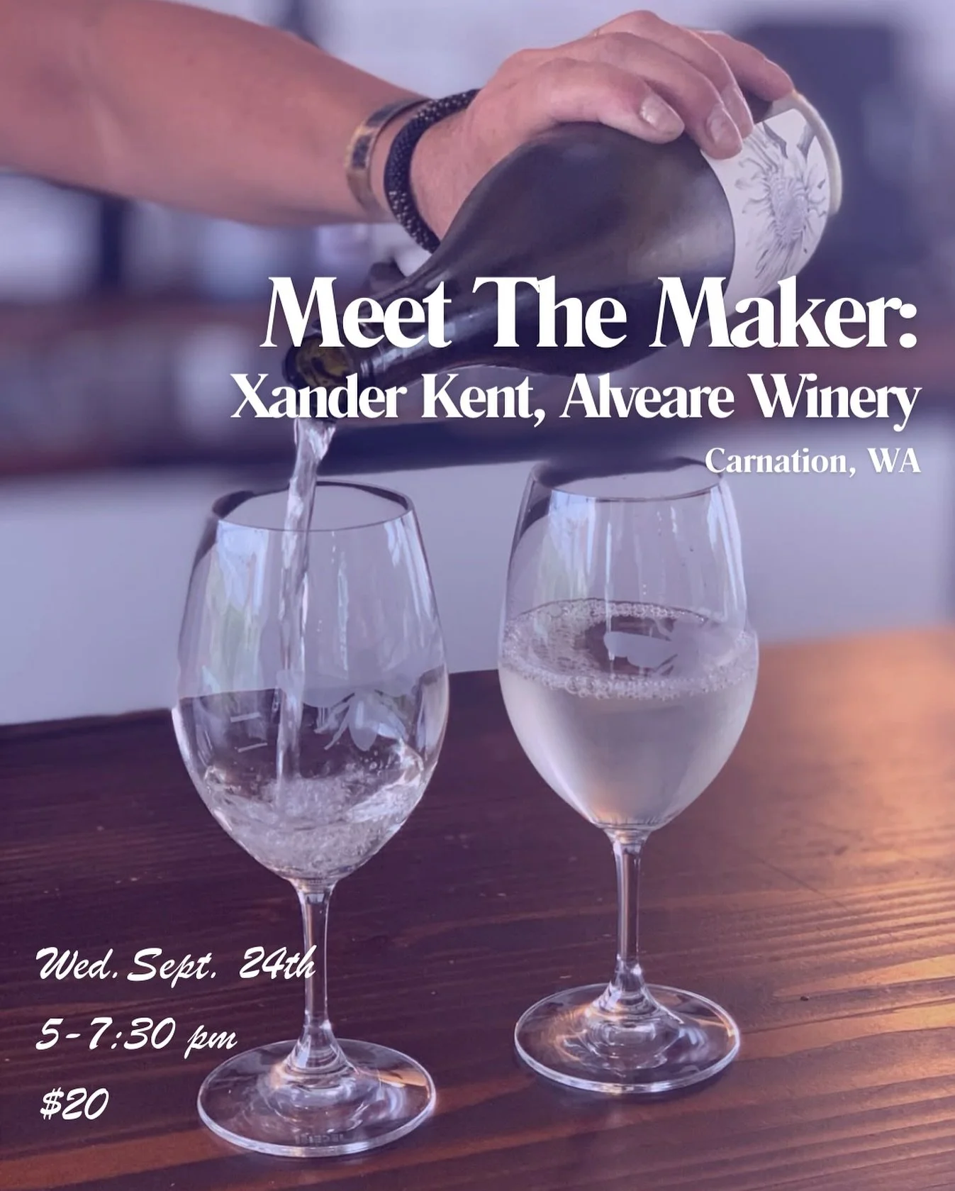 Join us for our special Maker Tasting with Xander Kent of Alveare Wines 🍷✨

🗓️Wednesday, Sept. 24th
🕦5:00 PM -7:30 PM
📍Halfseas Wine Bar &amp; Bottle Shop
💵 $20 to taste

Alveare Winery, nestled on a historic farm in Carnation, WA, Alveare (Lati