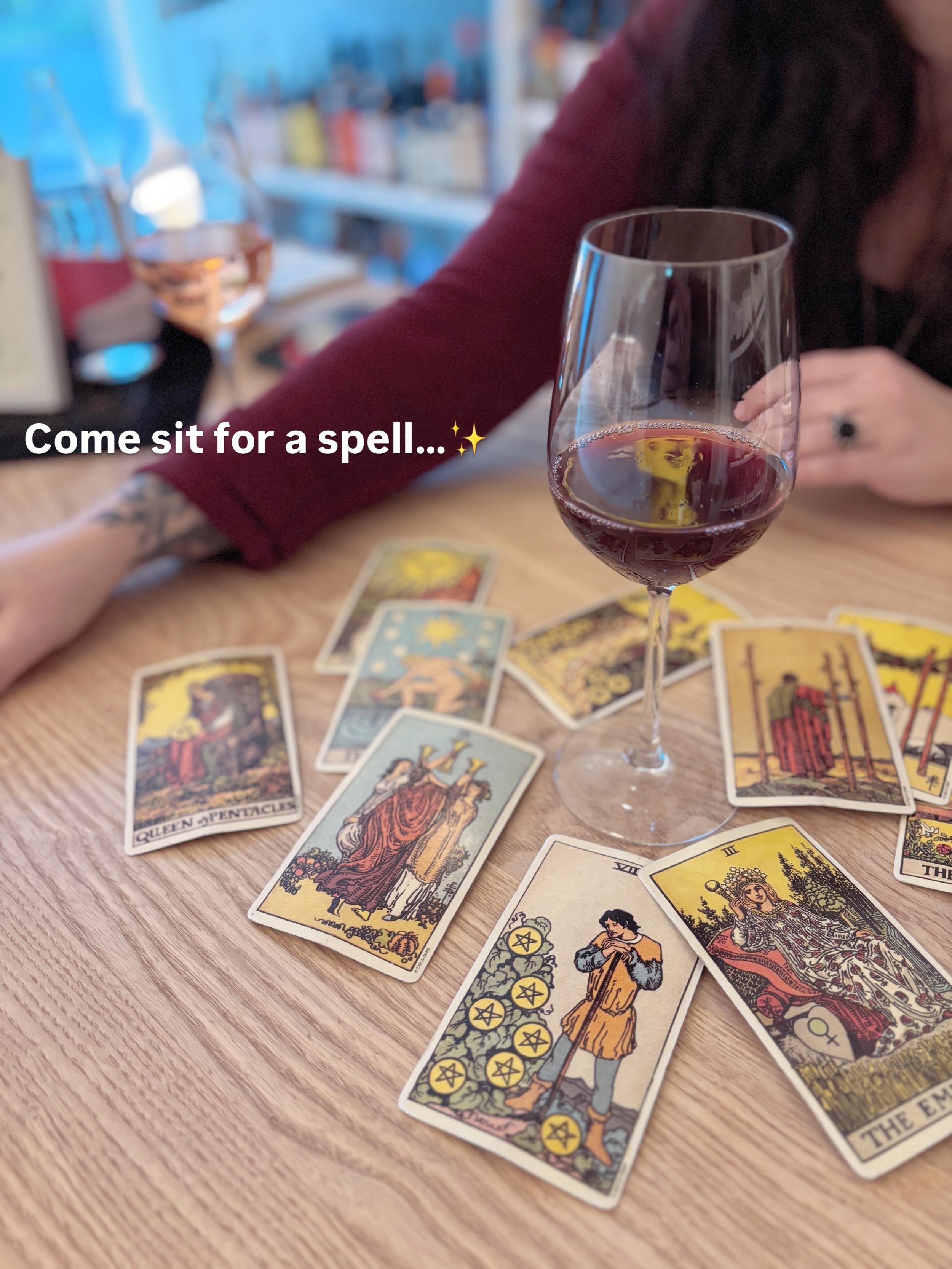 Come sit for a spell&hellip;✨

Join us for Tarot Tuesdays with our favorite intuitive, Jamie of @readerbythewood!✨

Sign-ups start at 5 pm. For only $25, you&rsquo;ll get a private Tarot reading in a cozy corner of our wine bar. It&rsquo;s the perfec