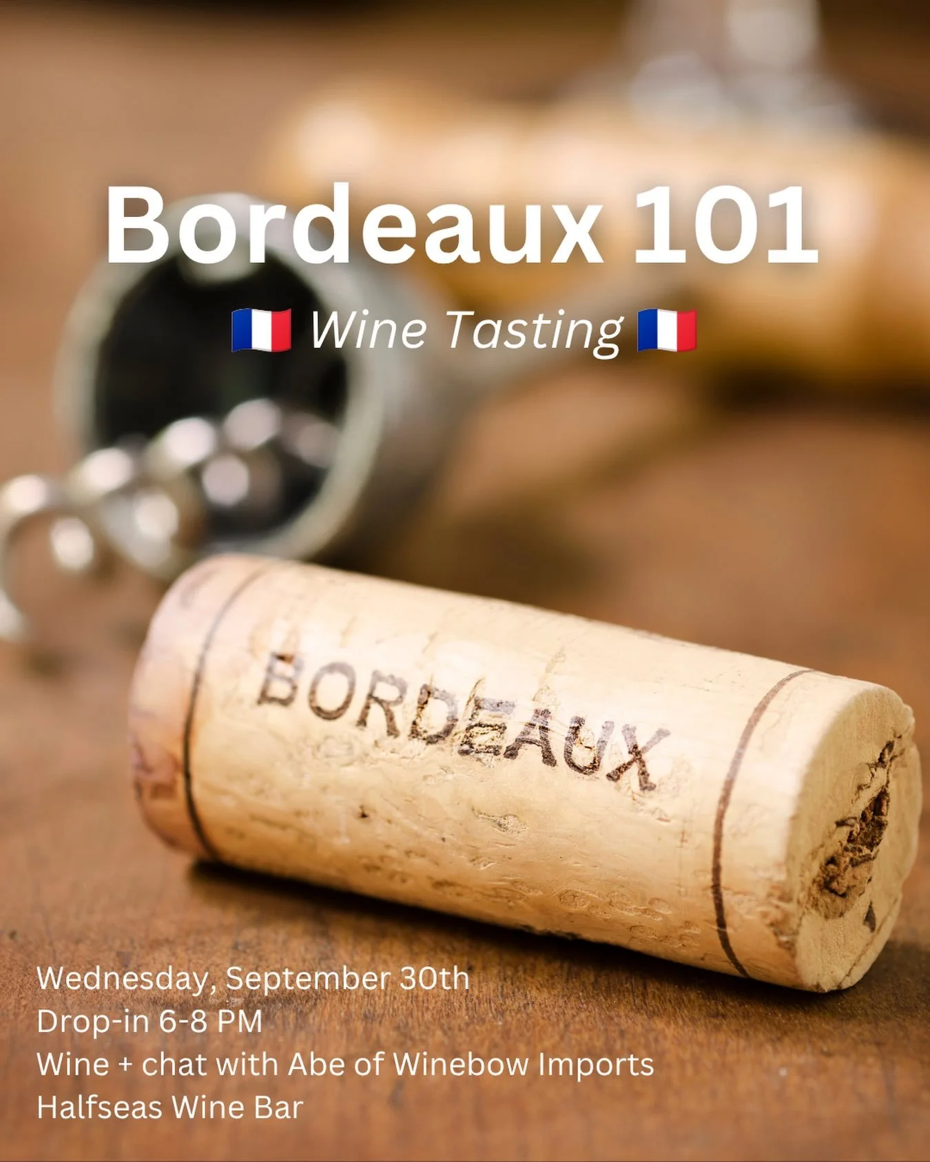Bordeaux has a big reputation, but getting to know it doesn&rsquo;t have to be intimidating. 

Join Abe from Winebow at Halfseasfor an approachable introduction to one of the world&rsquo;s most iconic wine regions as we taste through four wines and e