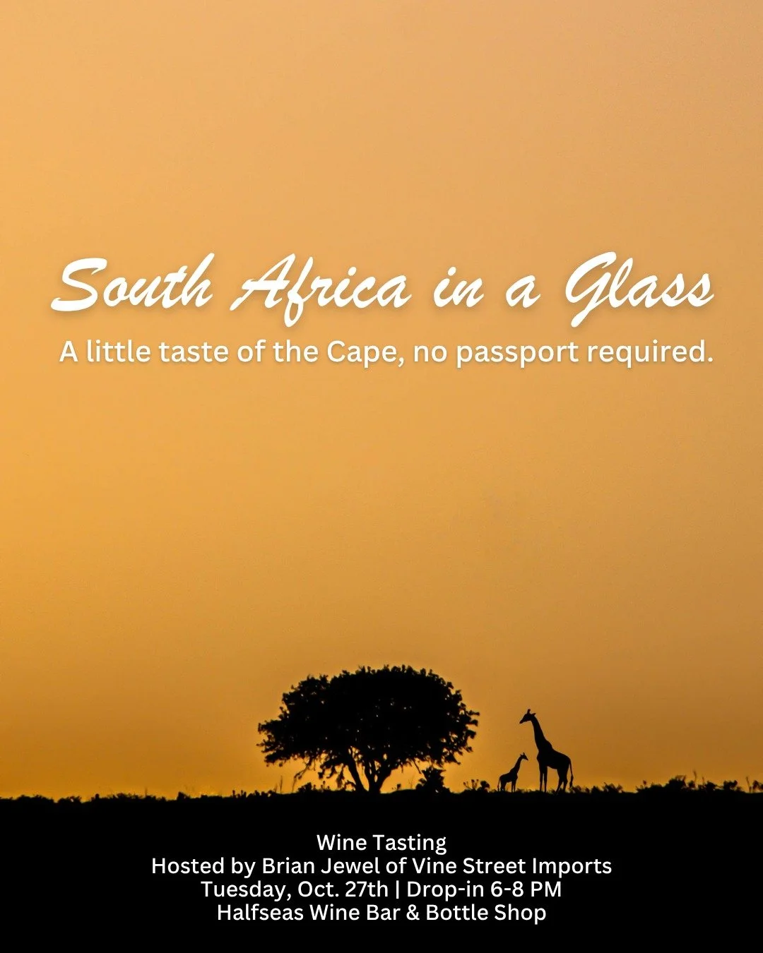 Your next wine adventure is calling, and this time we're headed to South Africa! 🇿🇦🍷✈️
ㅤ
No passport, no packing, just four delicious wines and a little Tuesday night adventure at Halfseas!
ㅤ
Join us and Brian Jewel of Vine Street Imports as we si