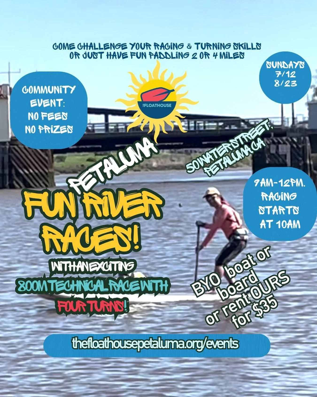 Coach Shirley @petsupr says - go to the river races at @thefloathousepetaluma tomorrow and have fun! Plus, it&rsquo;s free!!
#supracing #suptraining #supbayarea #ohanapaddleclub  #thefloathousepetaluma