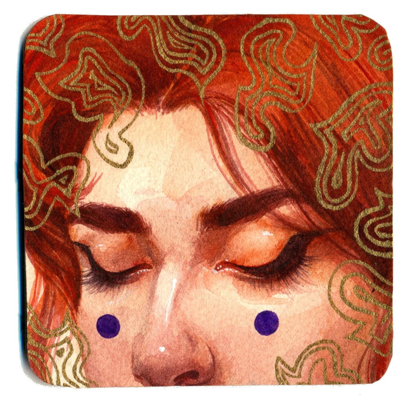 Coaster 4. Watercolor and ink paper mounted to coaster. 4x4in