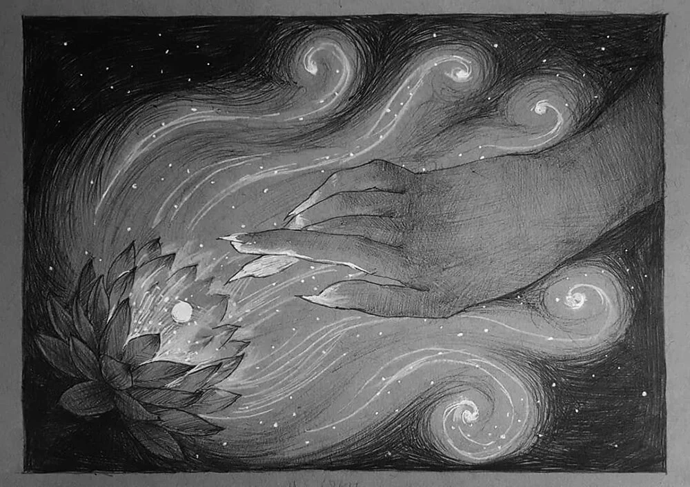 Inktober '18 Day 4 - Spell. Ballpoint and gelpen on toned paper. 5x8in.