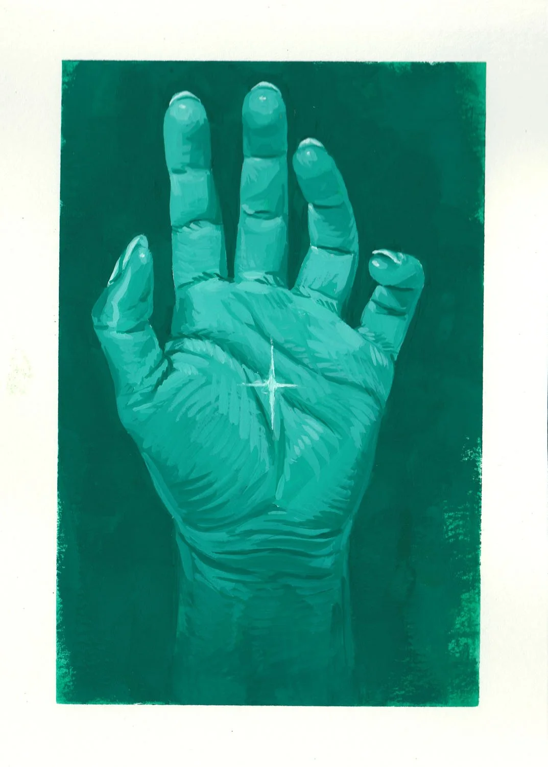 Hand Study no. 39, Teal. Gouache on paper. 5x7in.